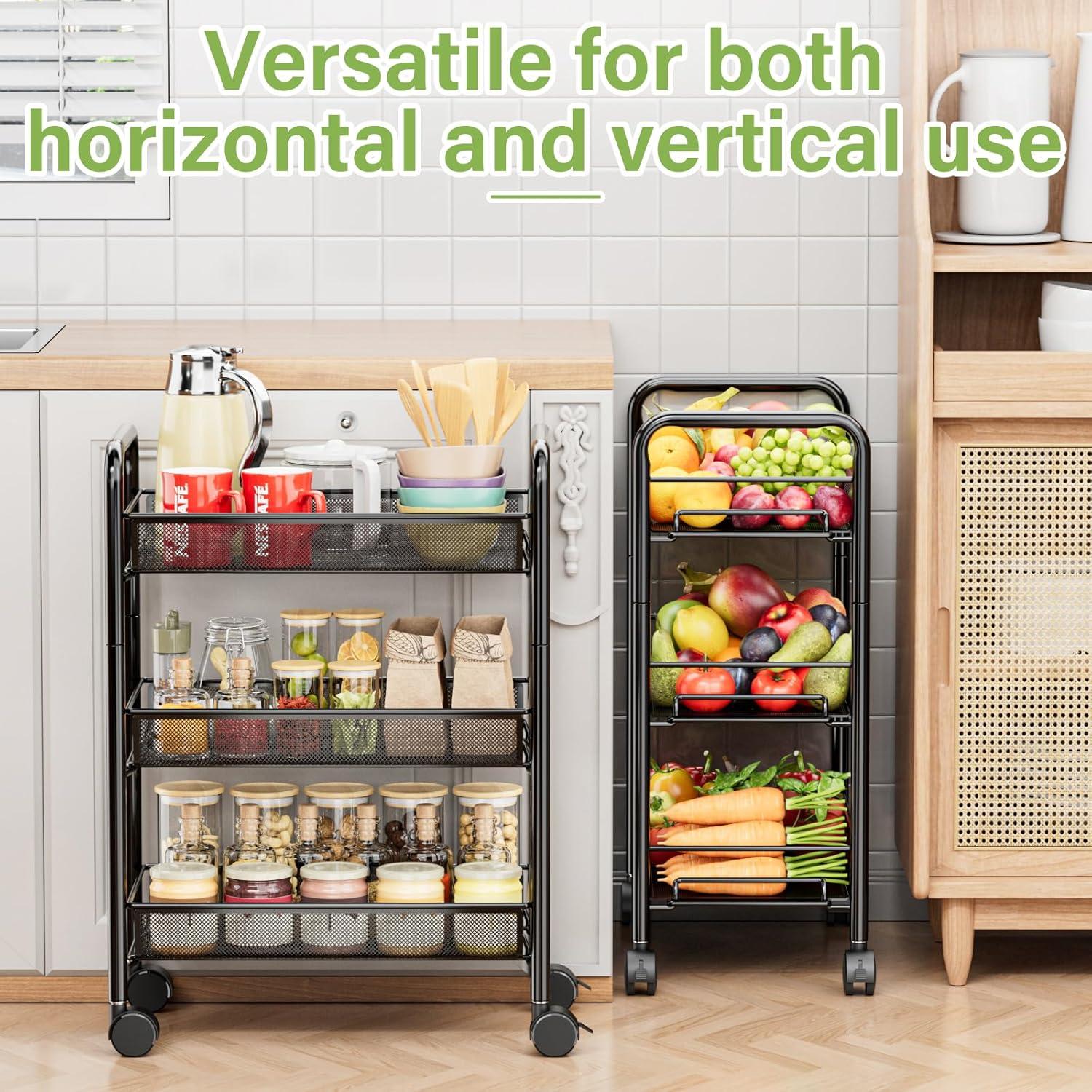 Carro de Almacenamiento JANE EYRE 3 Niveles Negro con Ruedas