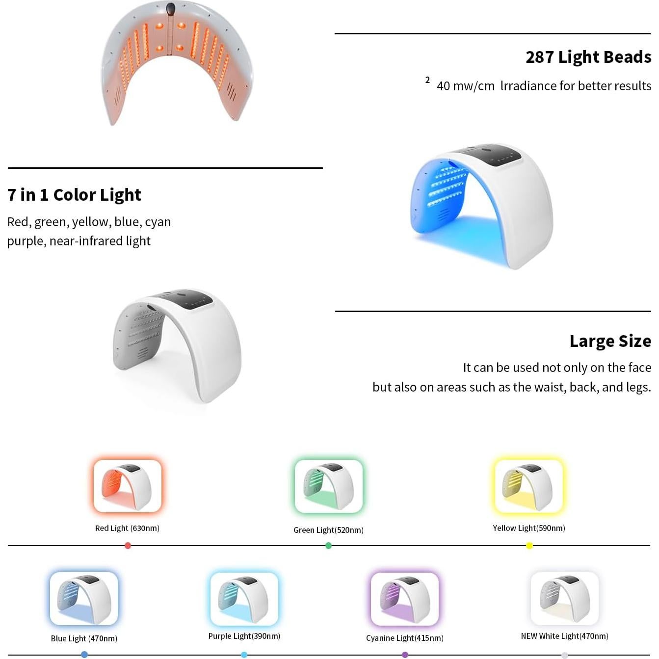 Máscara LED de Terapia de Luz Roja YOARDAH Semicírculo 7 Colores