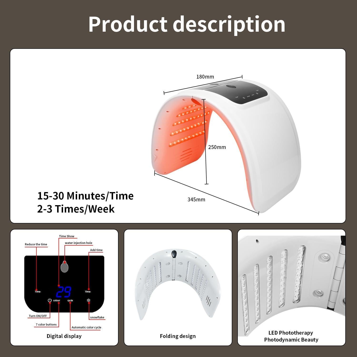 Máscara LED de Terapia de Luz Roja YOARDAH Semicírculo 7 Colores