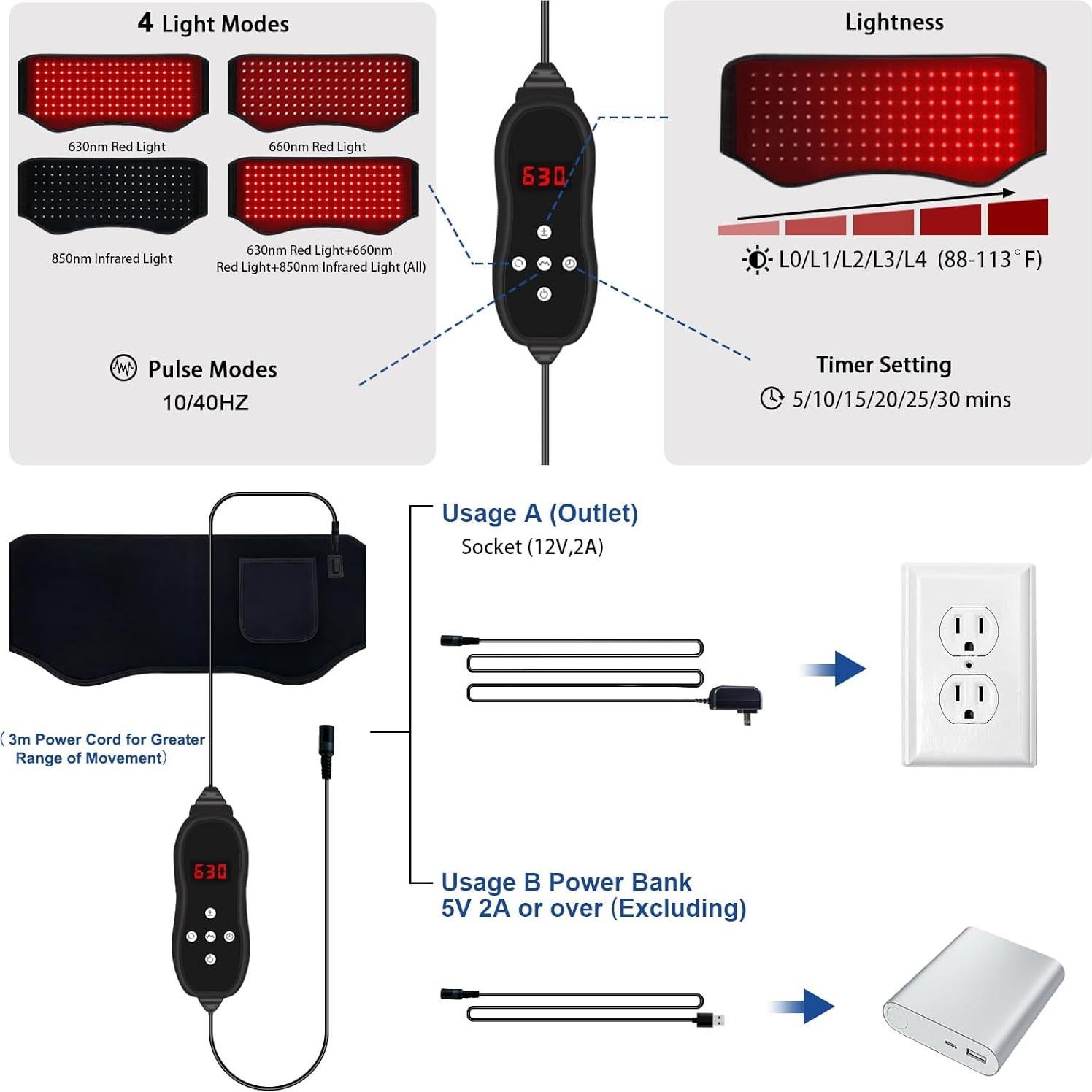 Cinturón Terapia Luz Roja KingPavonini 3 en 1 126x24cm