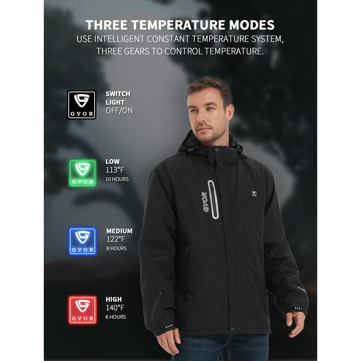Chaqueta Calentada Eléctrica para Hombres 12V con Capucha Desmontable
