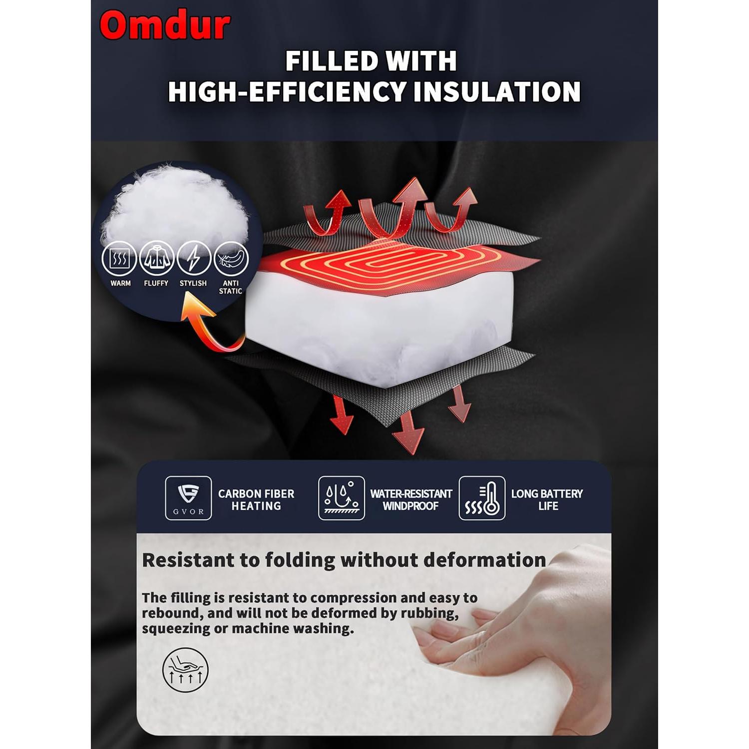 Chaqueta Calentada Eléctrica para Hombres 12V con Capucha Desmontable