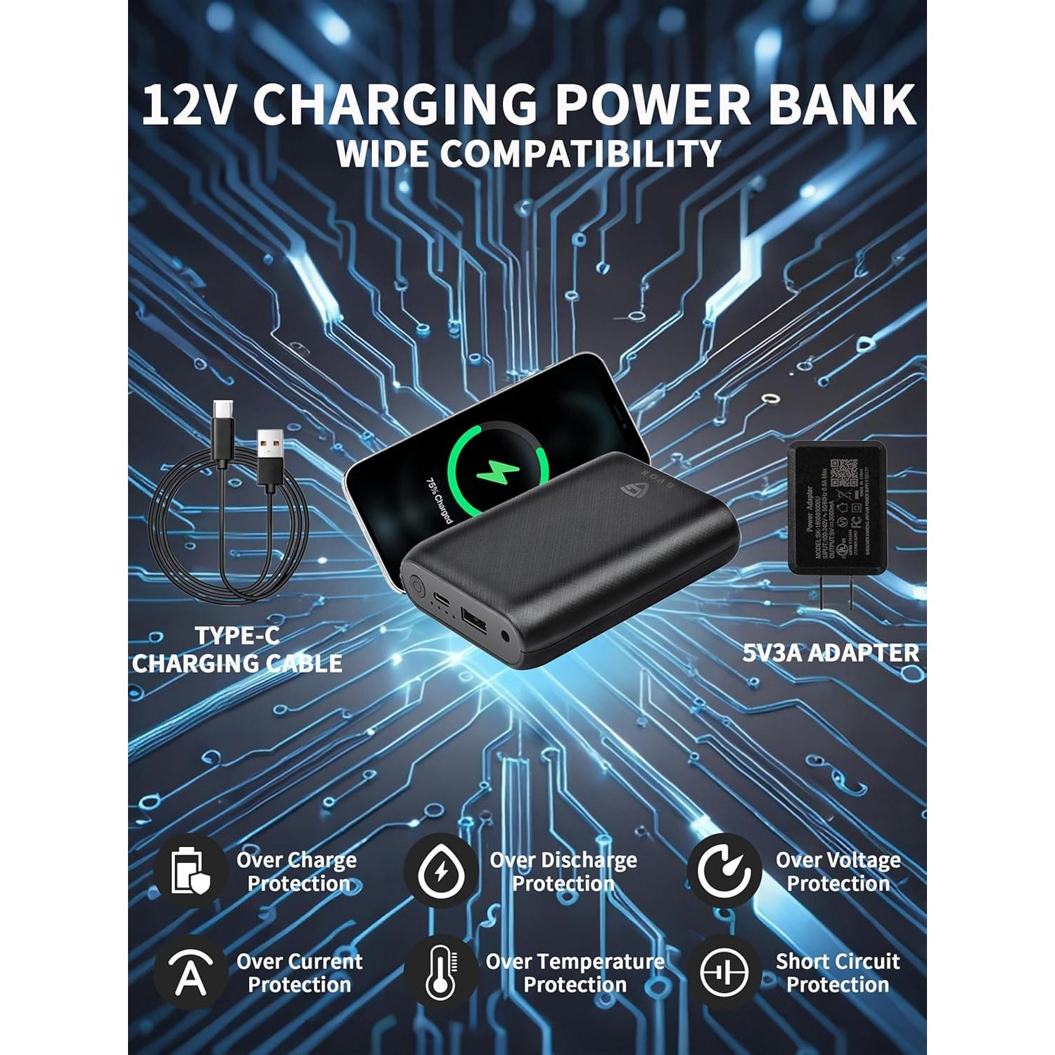 Chaqueta Calentada Eléctrica para Hombres 12V con Capucha Desmontable