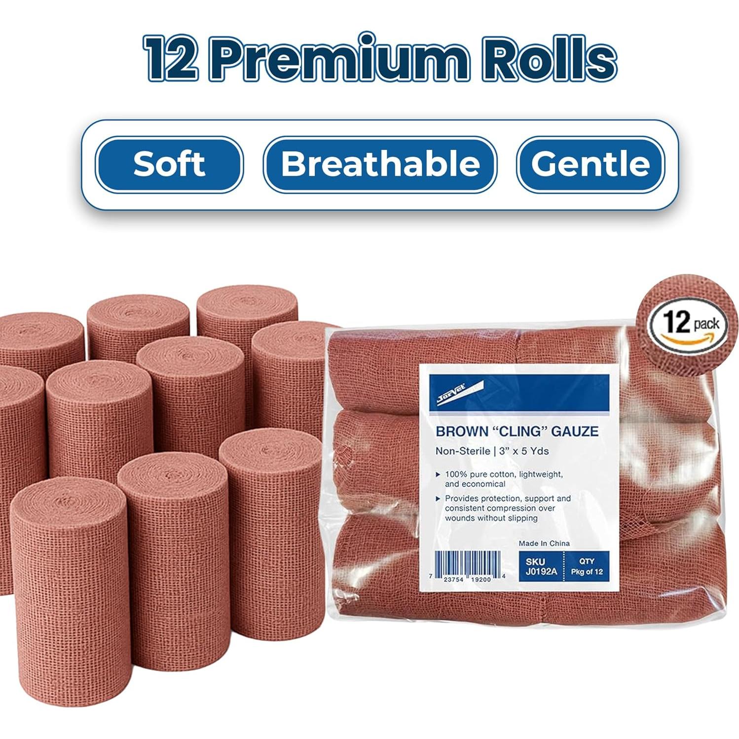 Gasa Adherente JorVet 100% Algodón 12 Rollos 7.6 cm x 4.57 m