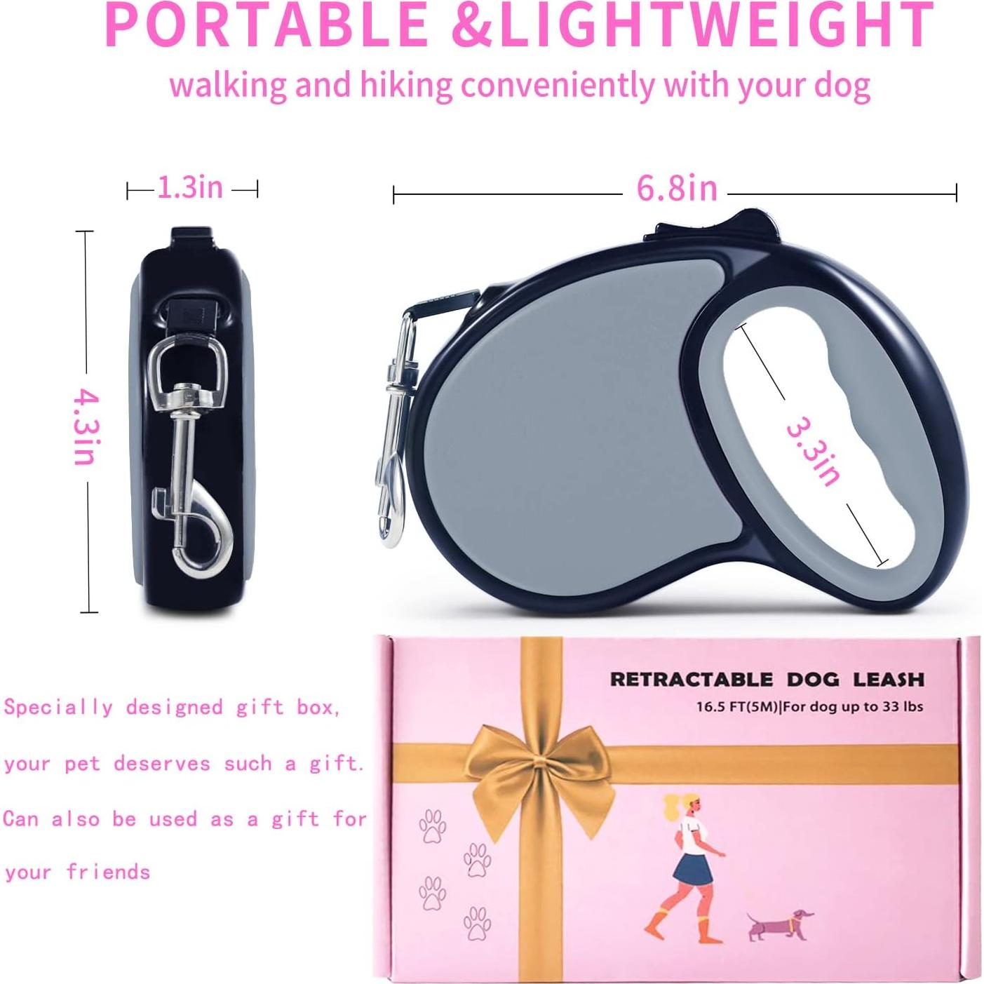 Correa Retráctil para Perros y Gatos Slognny 4.88m Nylon Gris