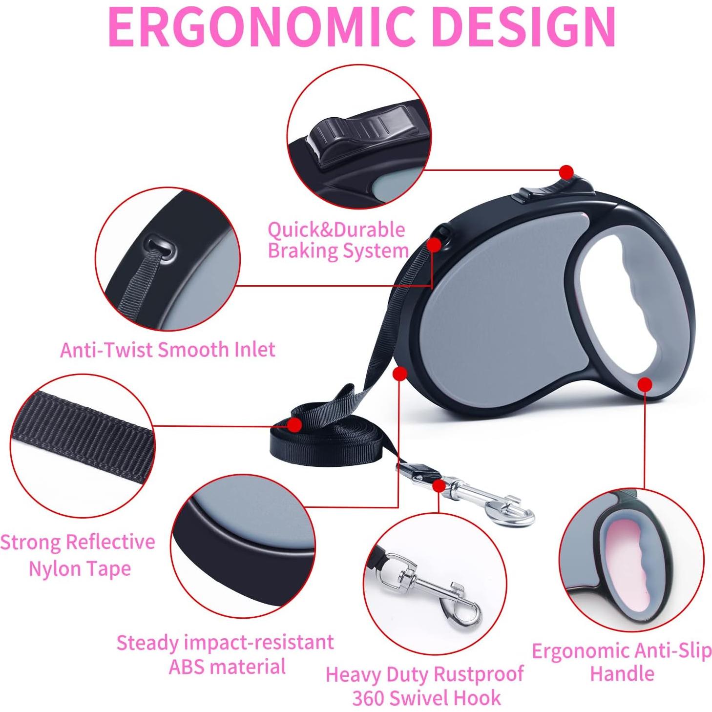 Correa Retráctil para Perros y Gatos Slognny 4.88m Nylon Gris