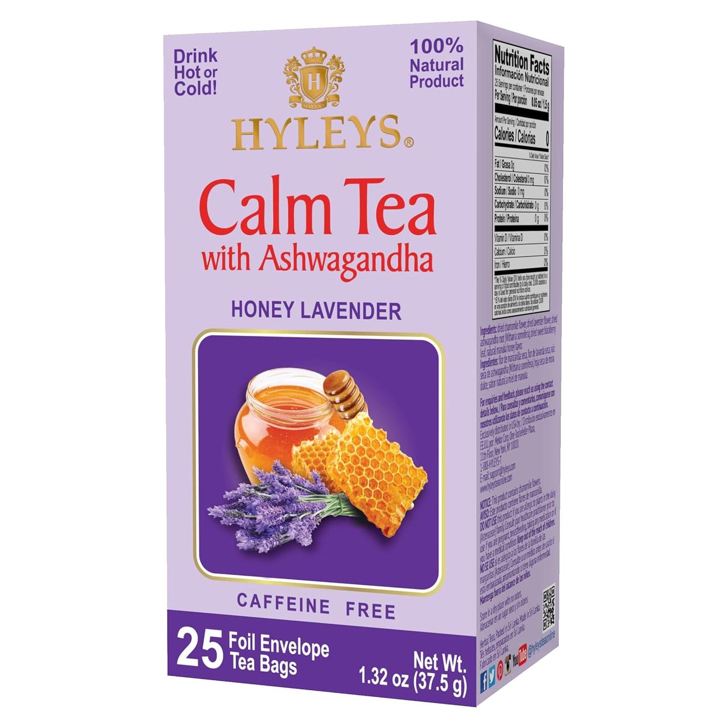 Té Calm Hyleys con Ashwagandha - Sabor Lavanda y Miel - 25 Bolsitas