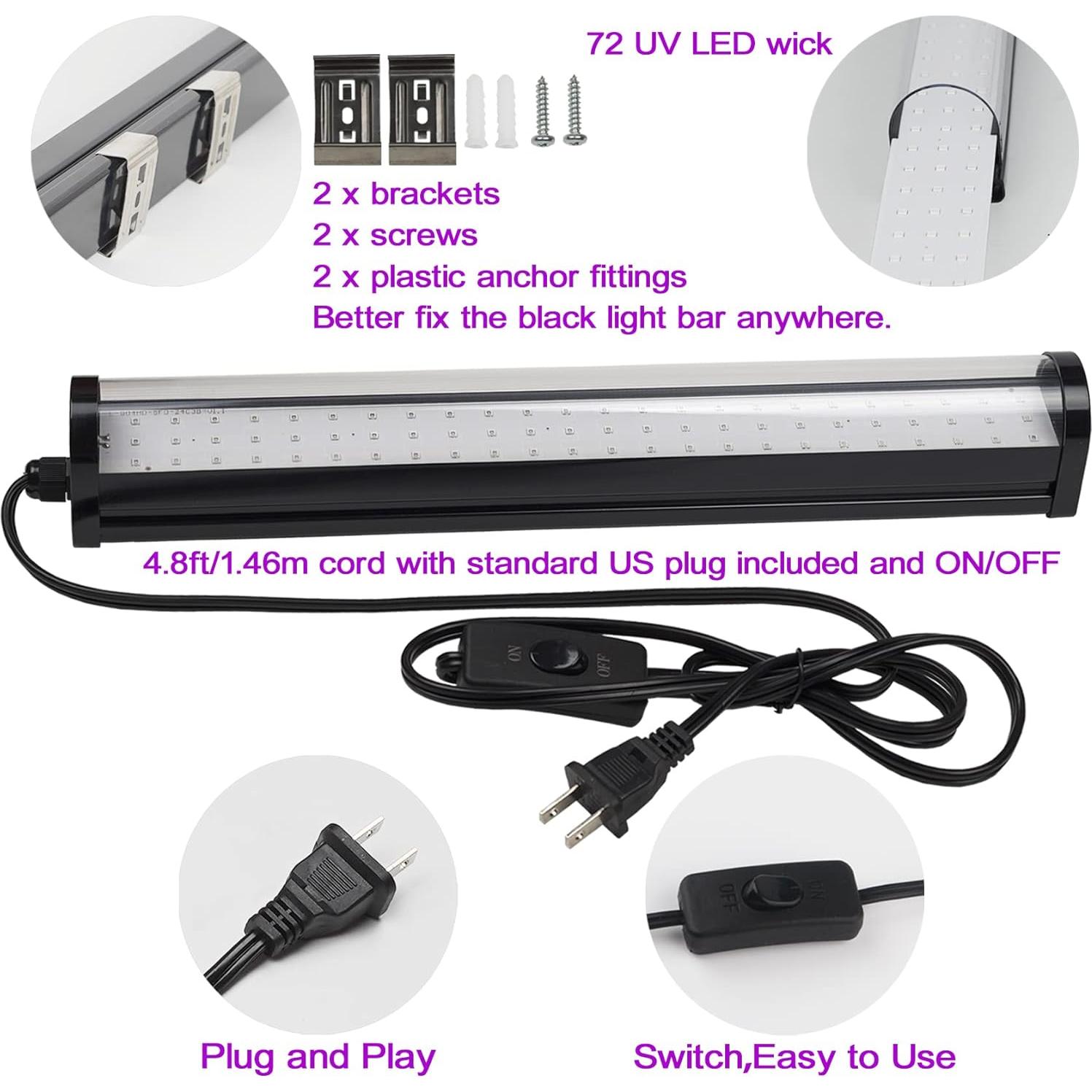 Barra de luz negra LED 25W CICINY 72 chips UV 395-405nm