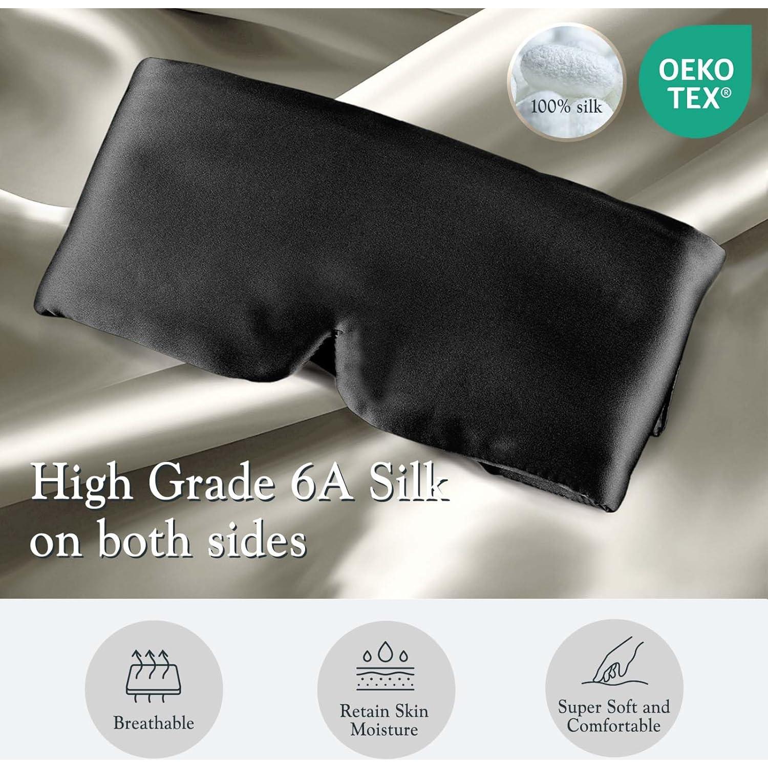 Máscara de Sueño de Seda Natural SOLZEK Ajustable Negro