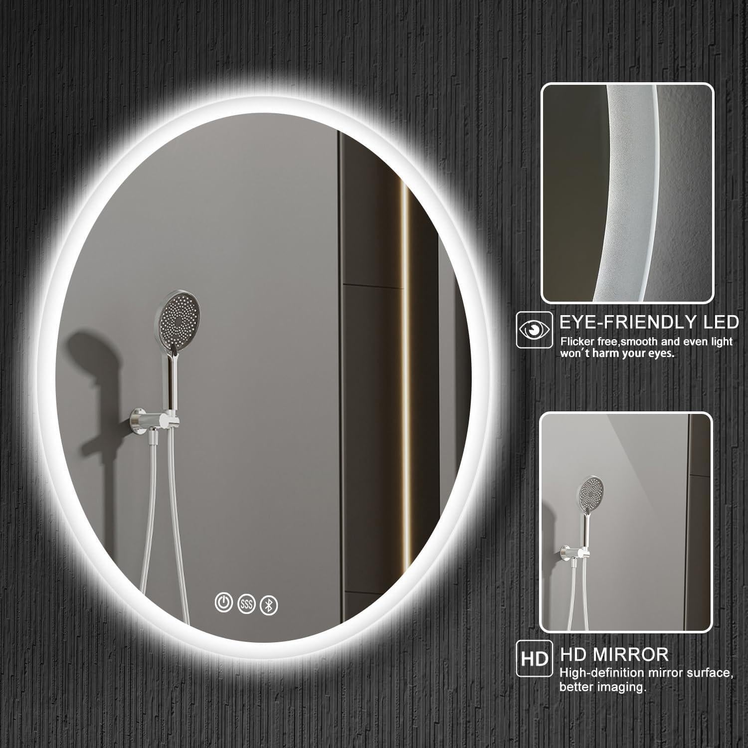 Espejo de Baño LED S'bagno 24" Redondo con Bluetooth y Anti-Niebla