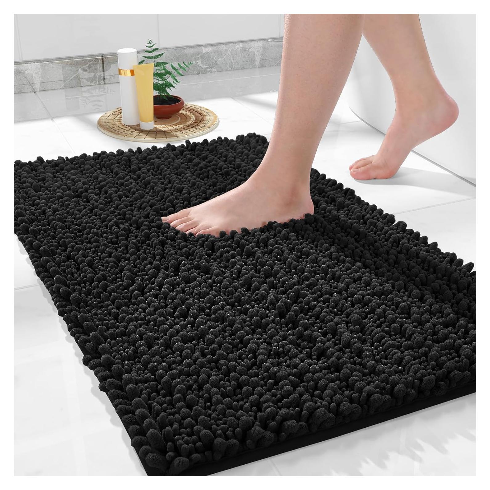 Alfombra de Baño Yimobra 61x43 cm Chenille Antideslizante Negra