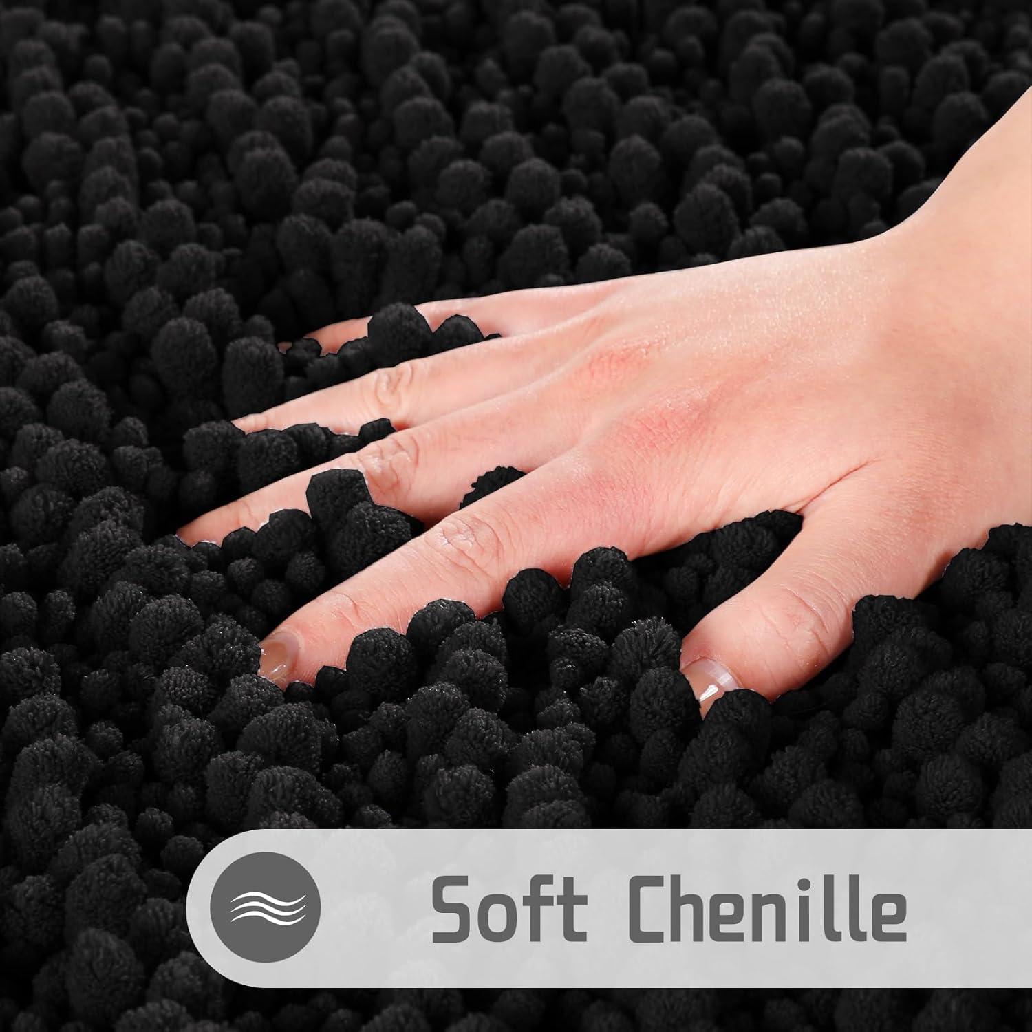 Alfombra de Baño Yimobra 61x43 cm Chenille Antideslizante Negra