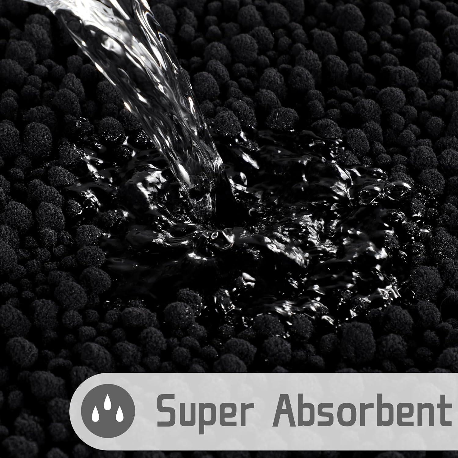 Alfombra de Baño Yimobra 61x43 cm Chenille Antideslizante Negra