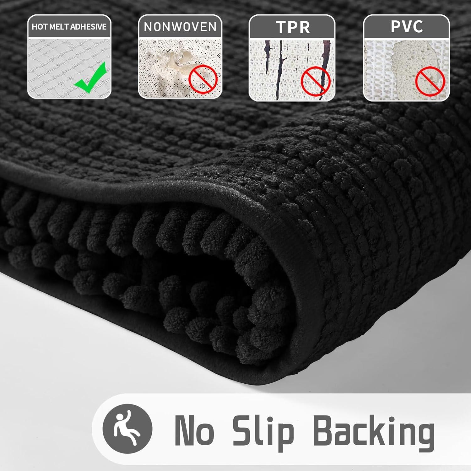 Alfombra de Baño Yimobra 61x43 cm Chenille Antideslizante Negra