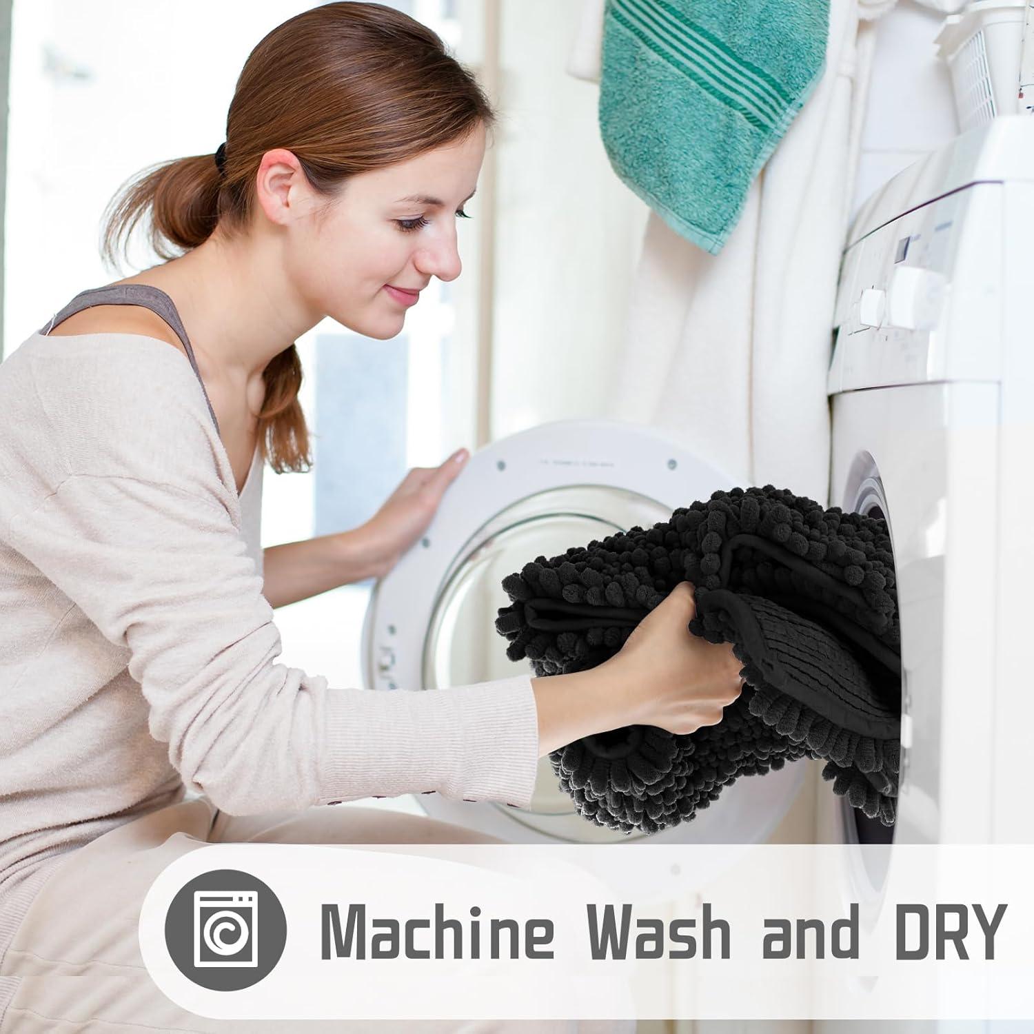 Alfombra de Baño Yimobra 61x43 cm Chenille Antideslizante Negra