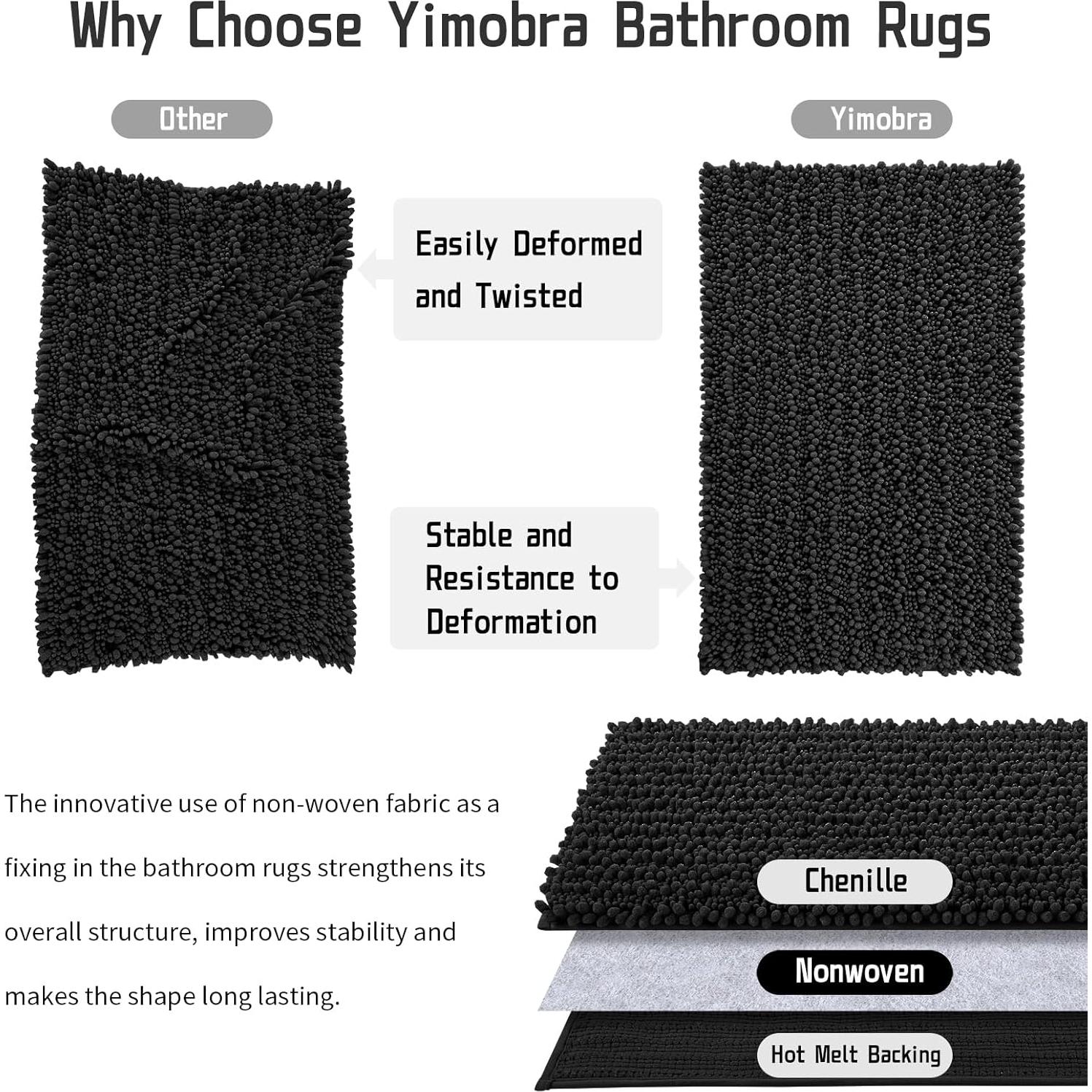 Alfombra de Baño Yimobra 61x43 cm Chenille Antideslizante Negra