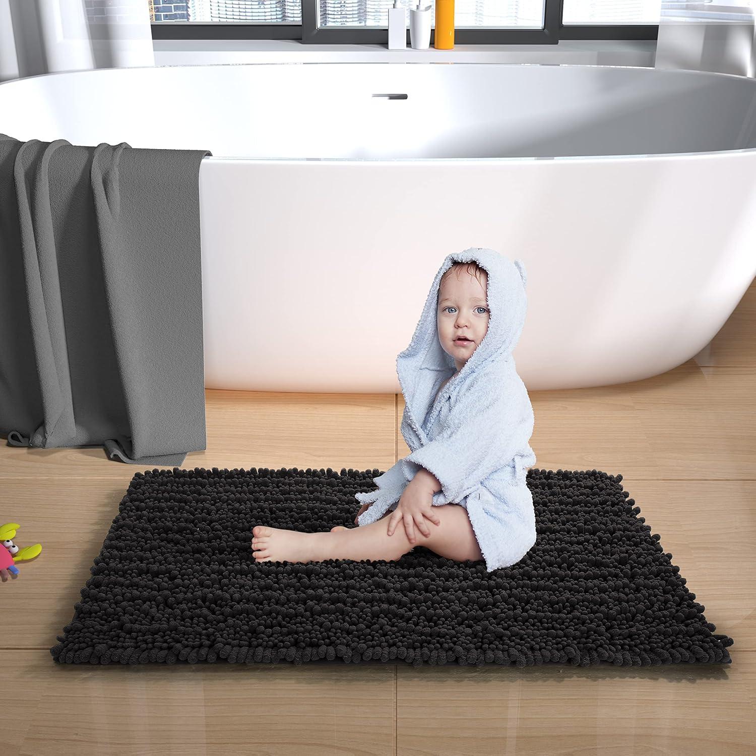 Alfombra de Baño Yimobra 61x43 cm Chenille Antideslizante Negra