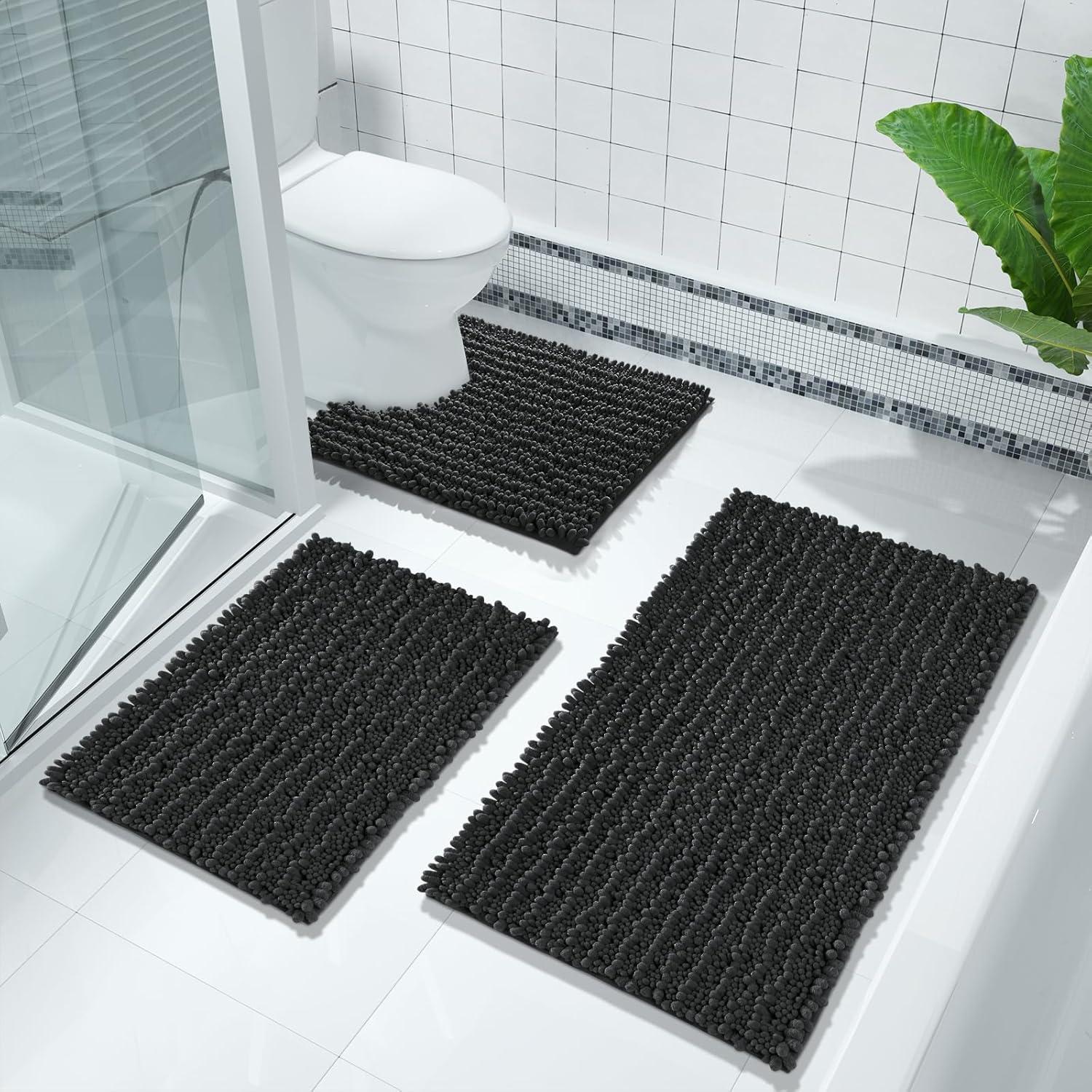 Alfombra de Baño Yimobra 61x43 cm Chenille Antideslizante Negra