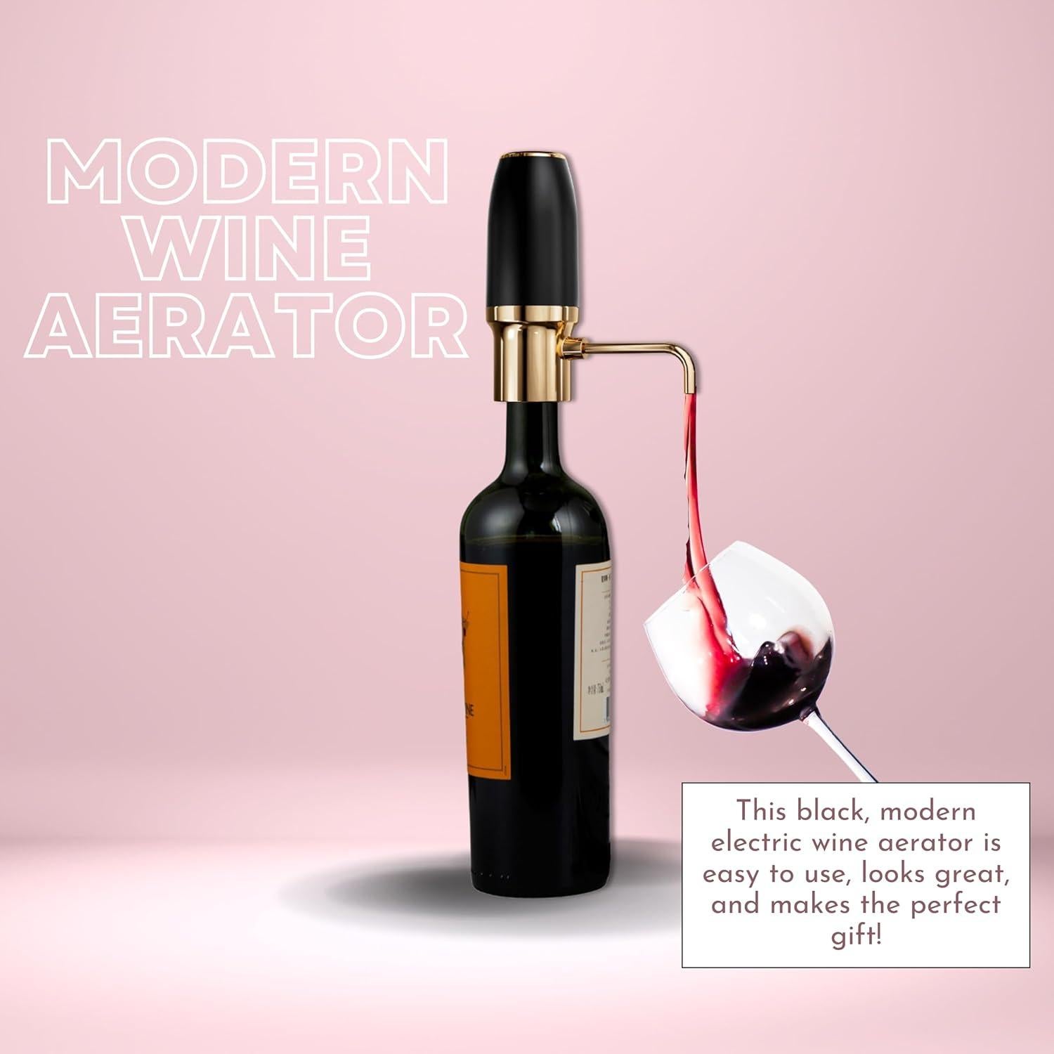 Aerador de Vino Eléctrico Sip & Shimmer Negro y Dorado
