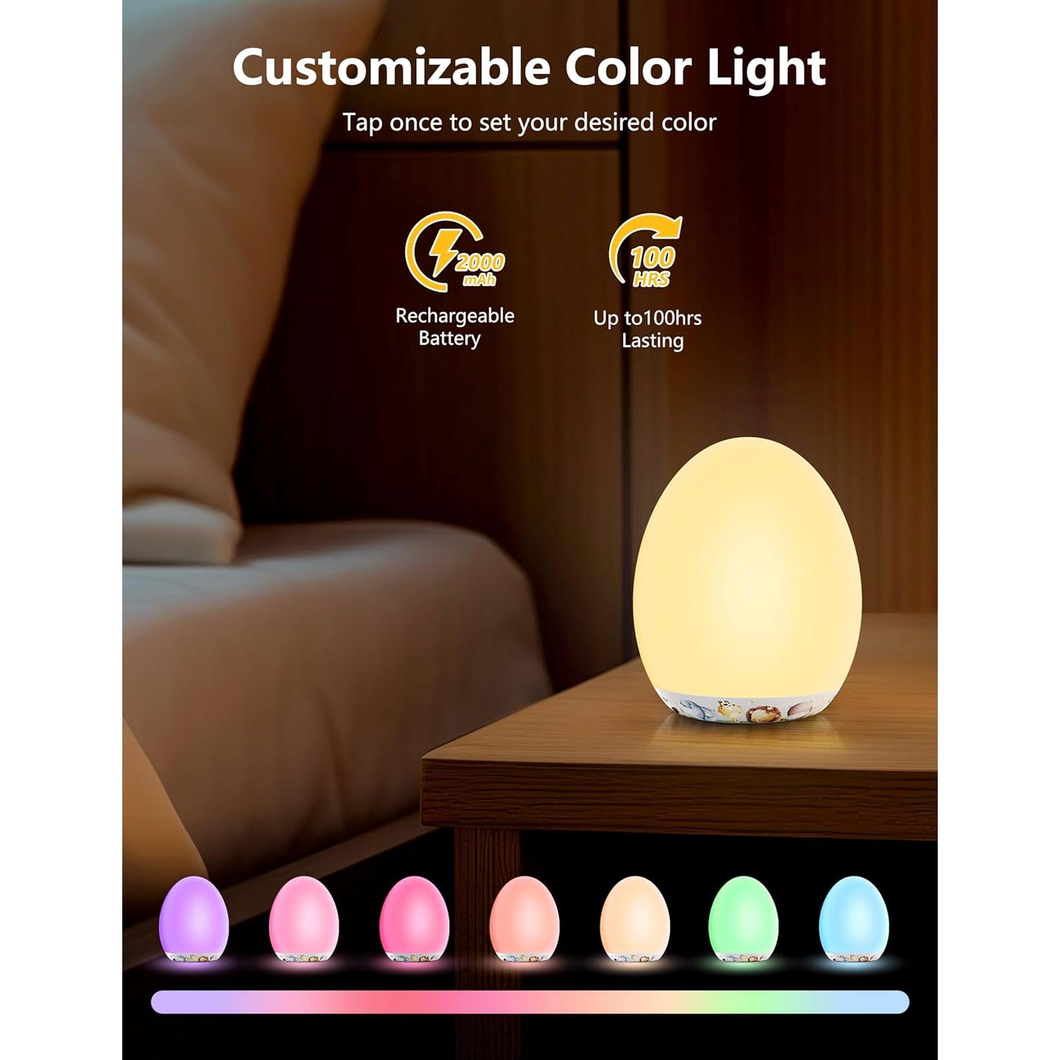 Luz Nocturna MediAcous LED Ovalada Táctil 7 Colores para Bebés