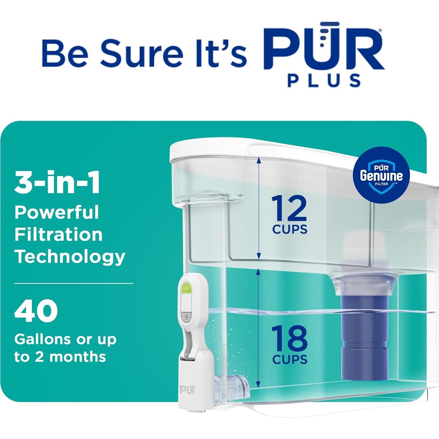 Dispensador de Agua PUR PLUS 30 Tazas Filtro Reductor Plomo