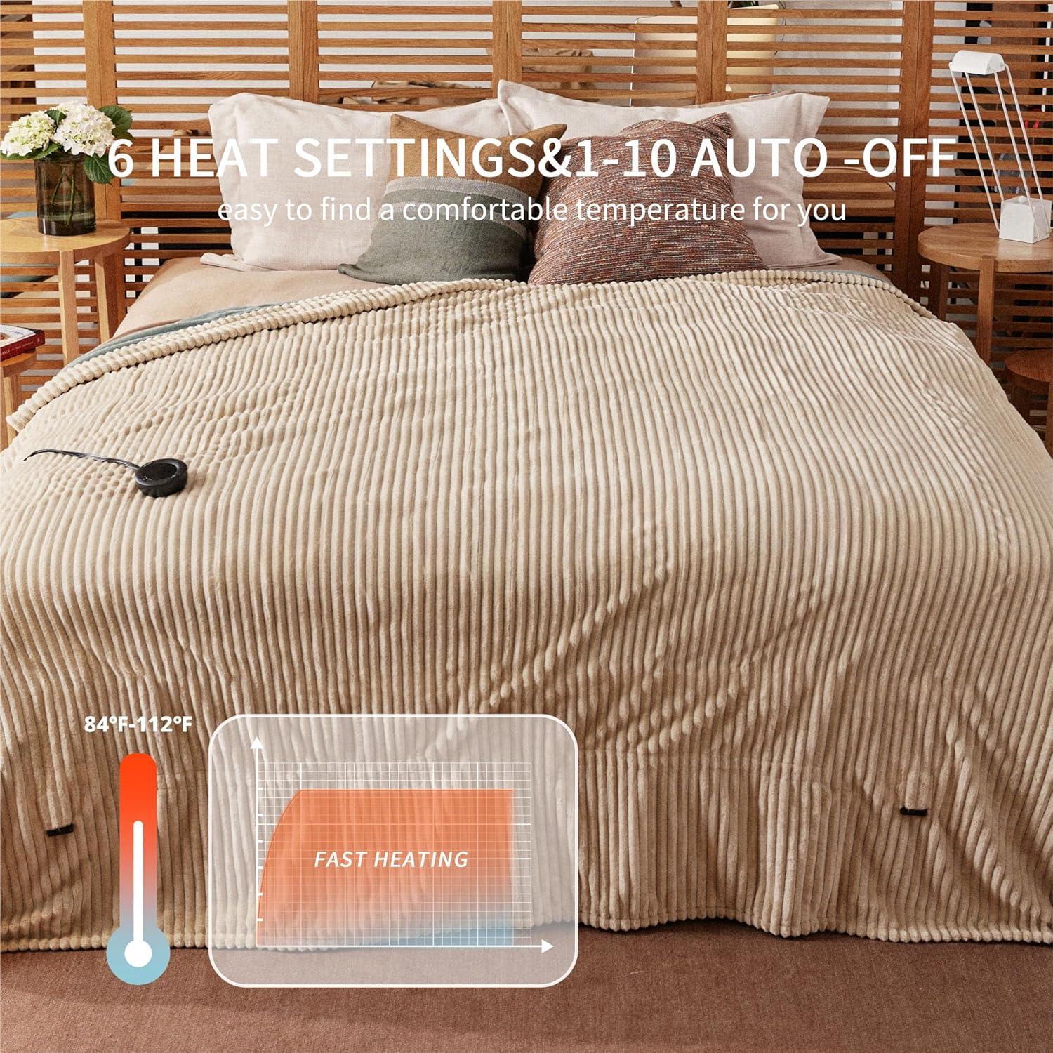 Manta Calentada Eléctrica HOMISPRITE Individual Beige 157.5x213.4cm