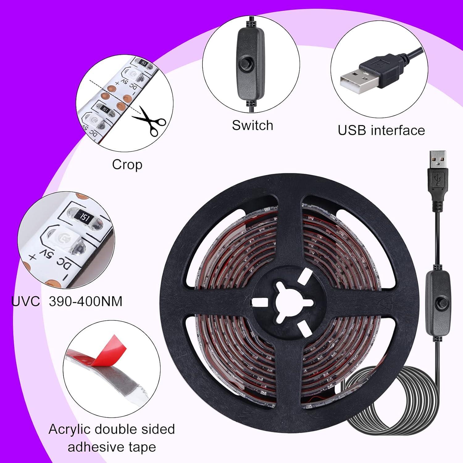 Tira LED UV 2M LYGZM 120 LEDs Luz Negra USB Efecto Fiesta