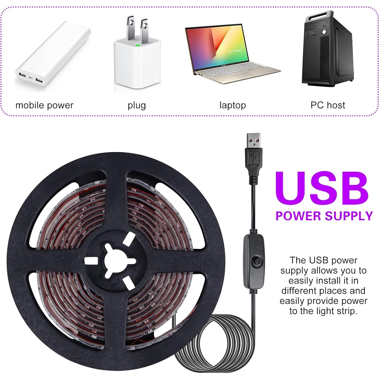 Tira LED UV 2M LYGZM 120 LEDs Luz Negra USB Efecto Fiesta