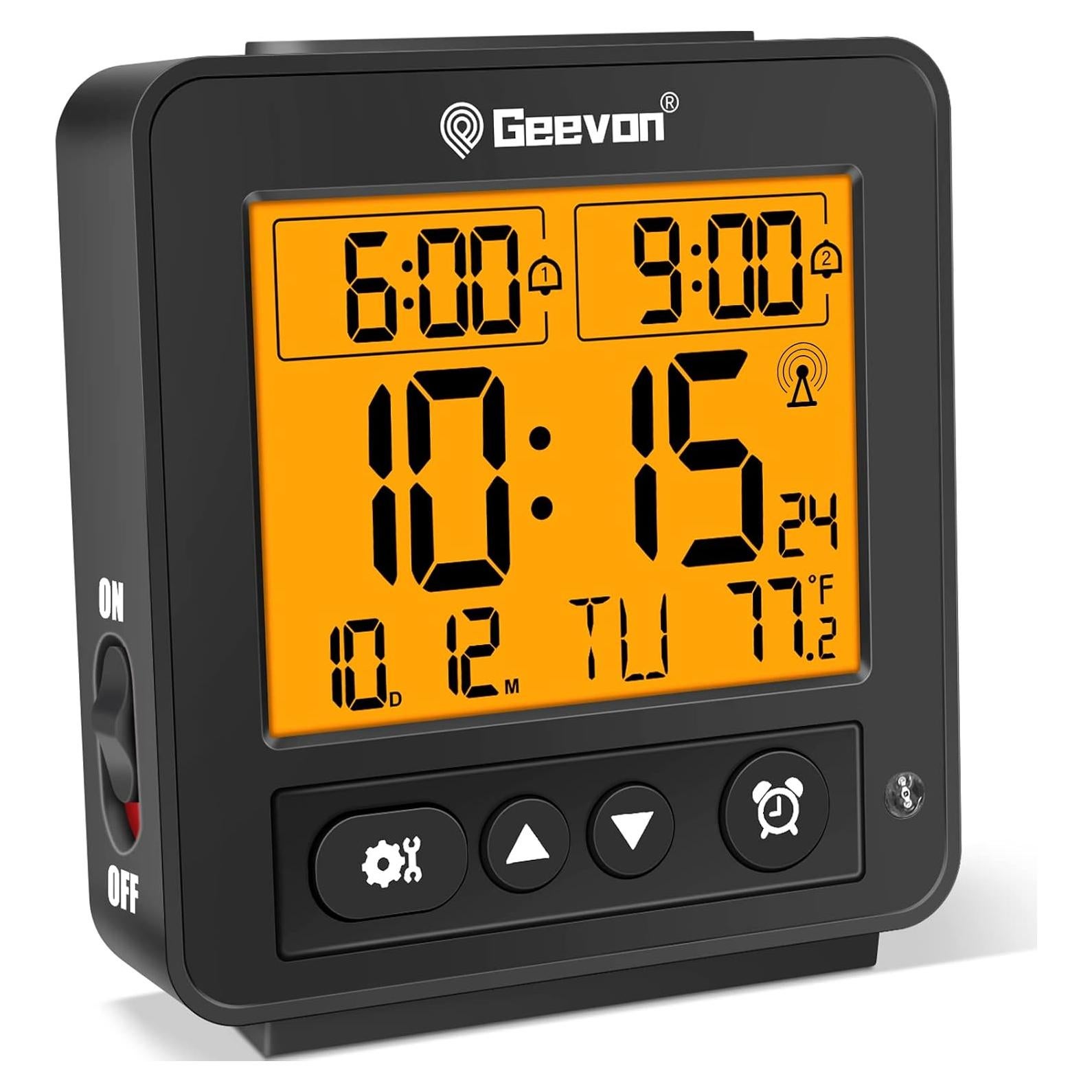 Reloj Despertador Atómico Geevon Negro con Luz Nocturna