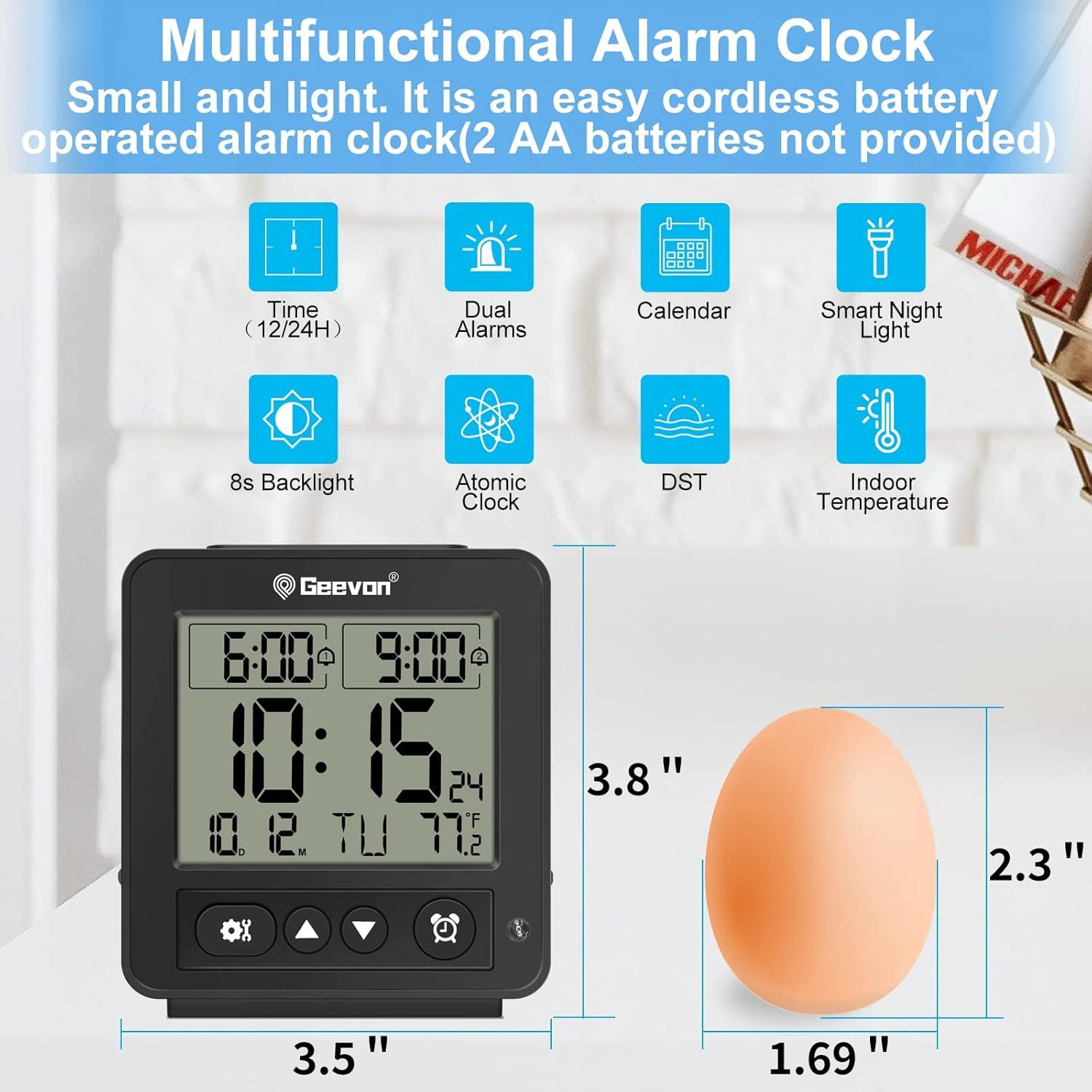 Reloj Despertador Atómico Geevon Negro con Luz Nocturna