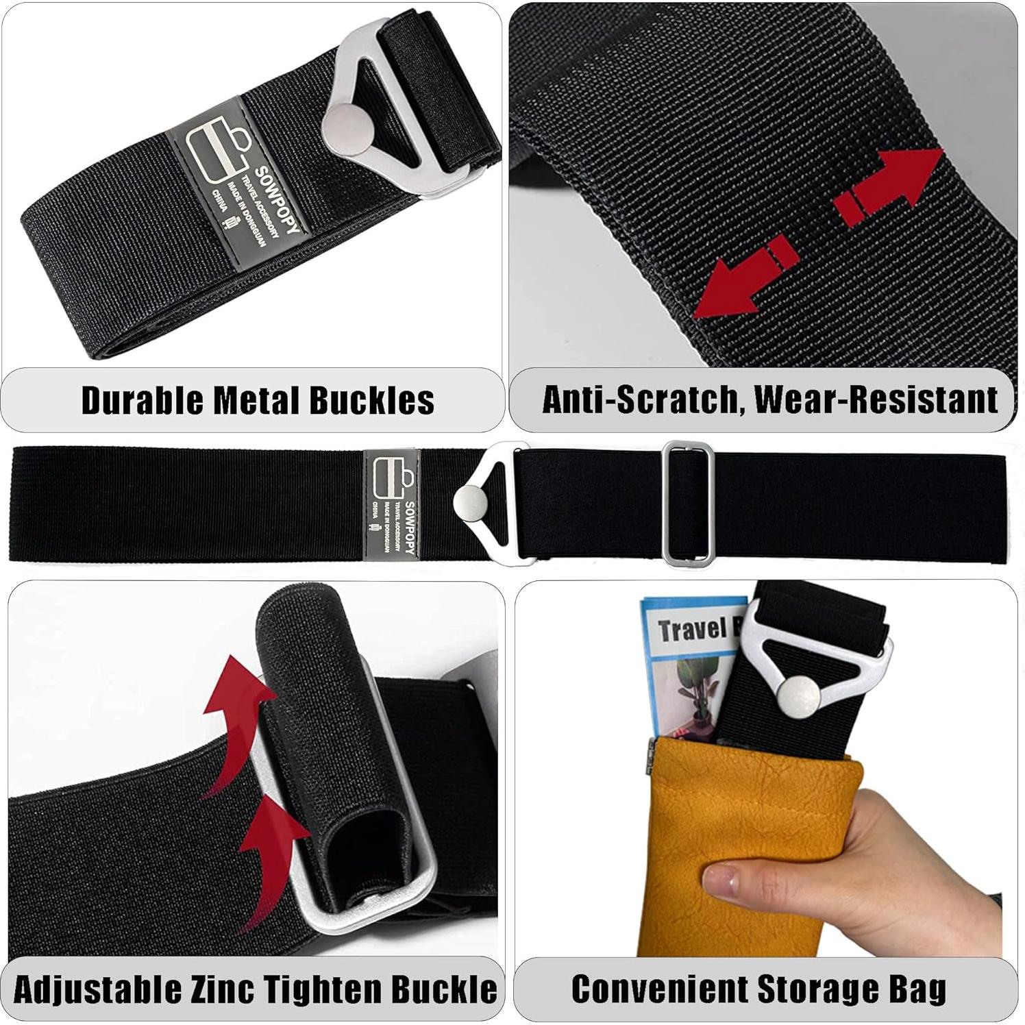 Cinturón de Viaje SOWPOPY Negro Ajustable 2-en-1 para Equipaje