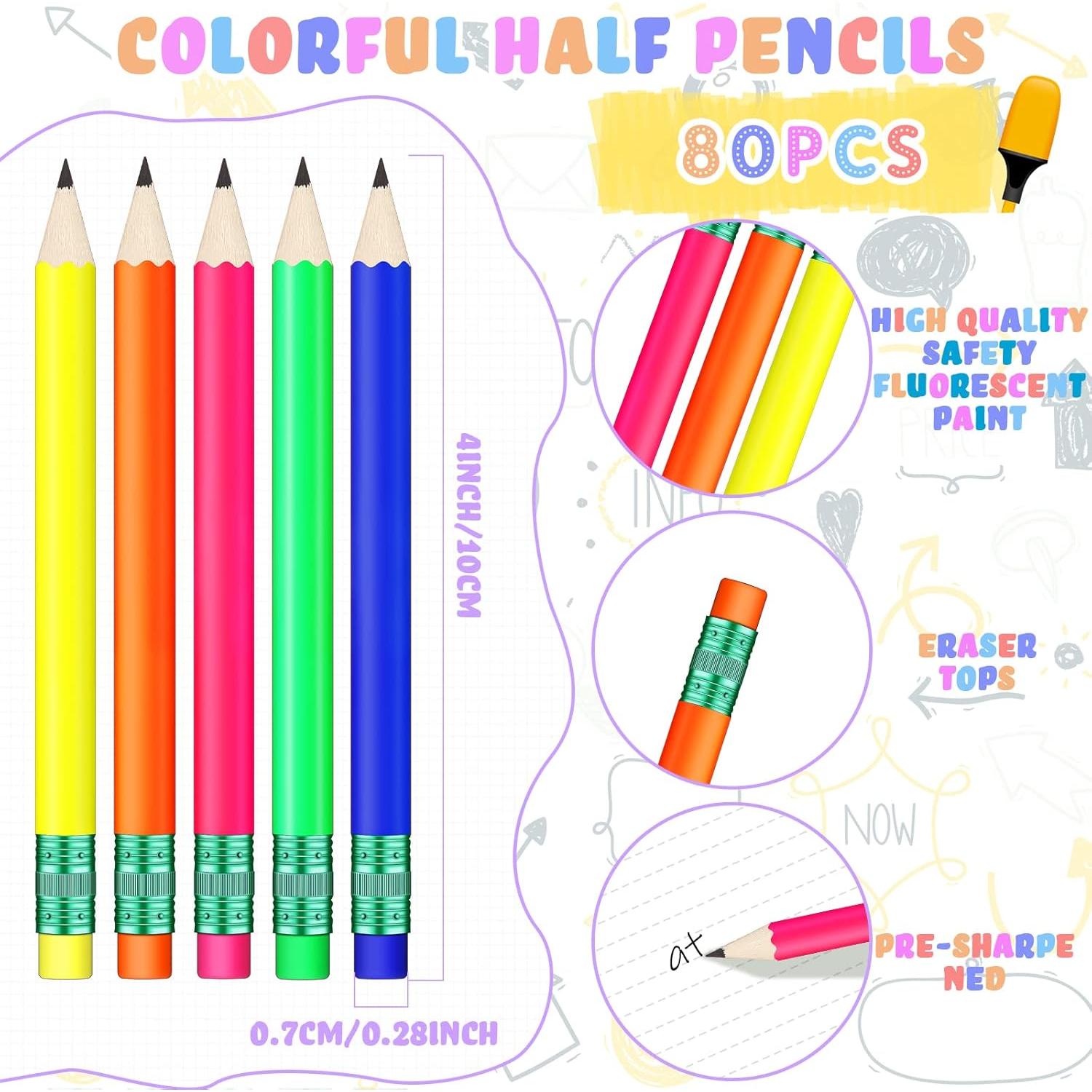 Lápices Cortos Nezyo 80 Pcs Hexagonales con Borrador