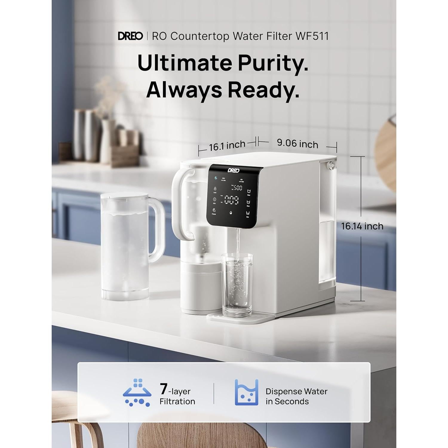 Filtro de Agua Dreo WF511, Ósmosis Inversa 7 Etapas, 6.35 kg