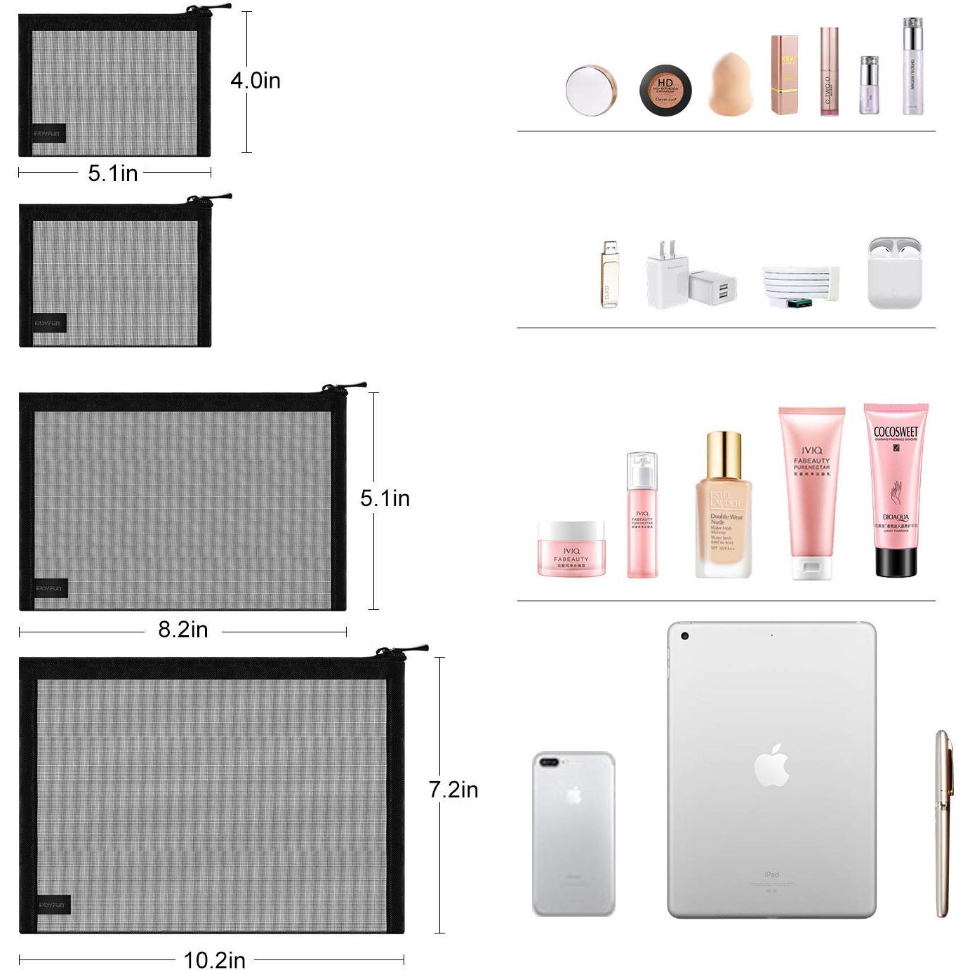 Bolsa de Malla Organizador Cosmético EASYFUN 4 Pcs Negra