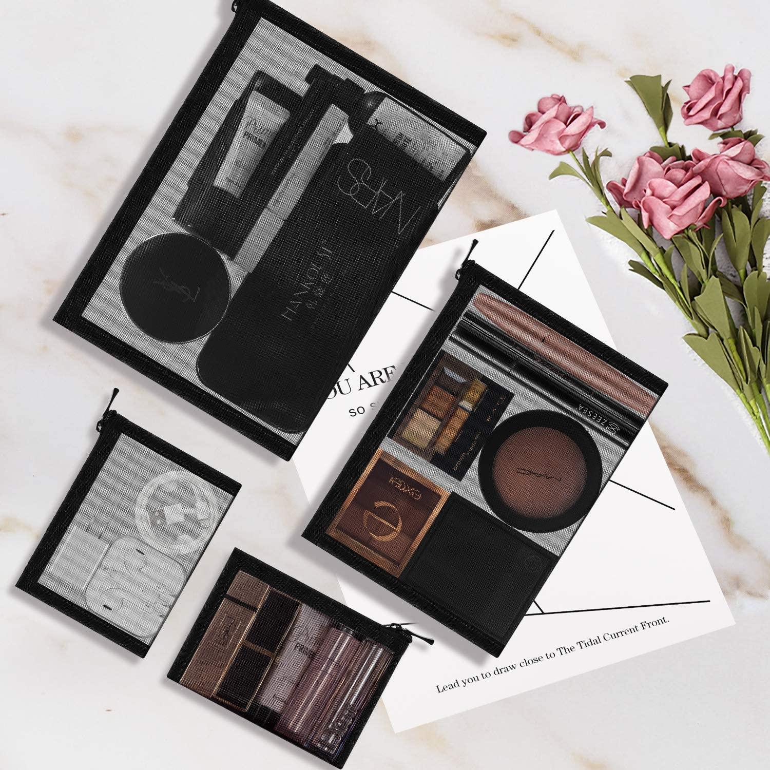 Bolsa de Malla Organizador Cosmético EASYFUN 4 Pcs Negra