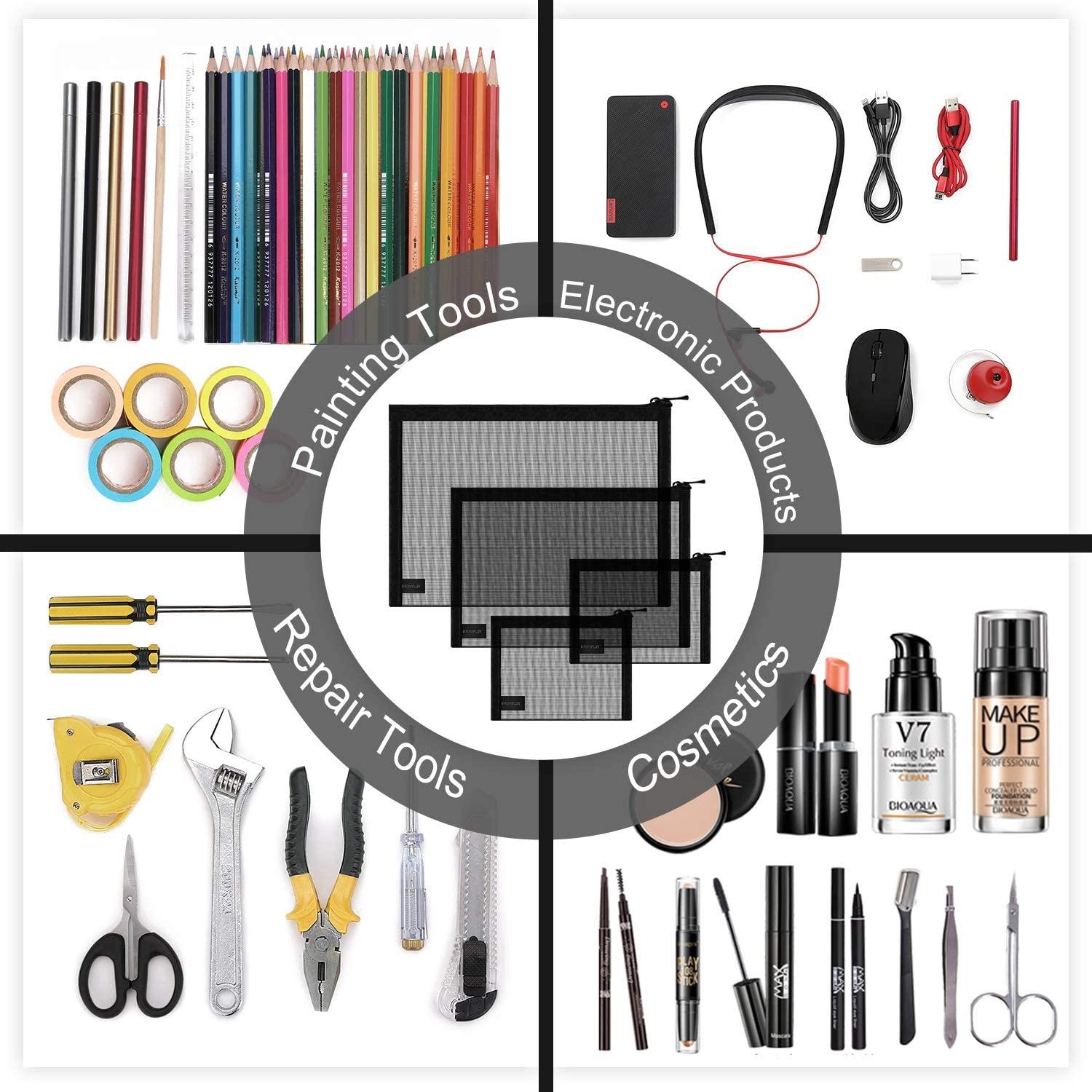 Bolsa de Malla Organizador Cosmético EASYFUN 4 Pcs Negra