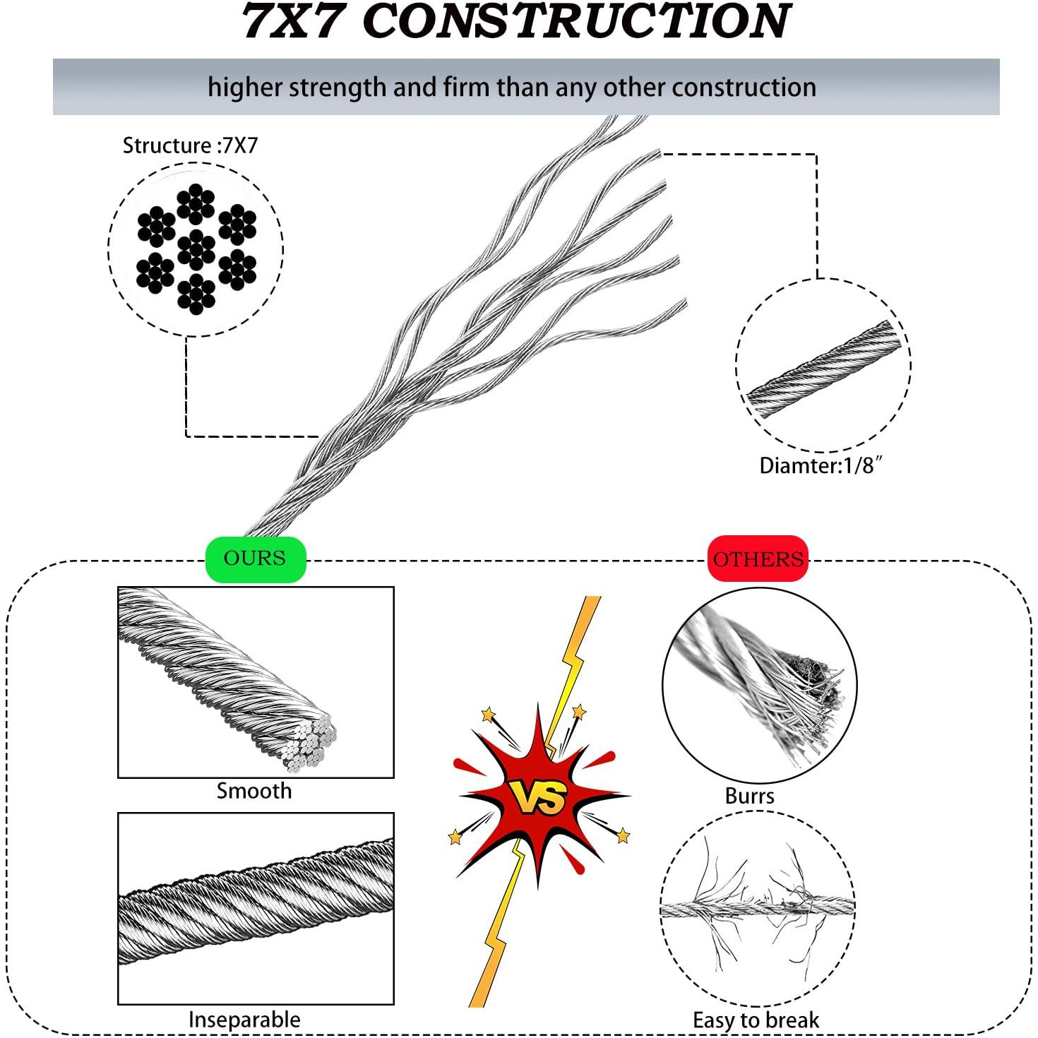 Cable de Acero Inoxidable 1/8" (0,32 cm) 100FT (30,48 m) YaJing