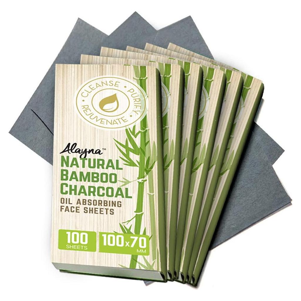 Hojas Absorbentes de Aceite Alayna - Carbón de Bambú Natural - 6 Unidades