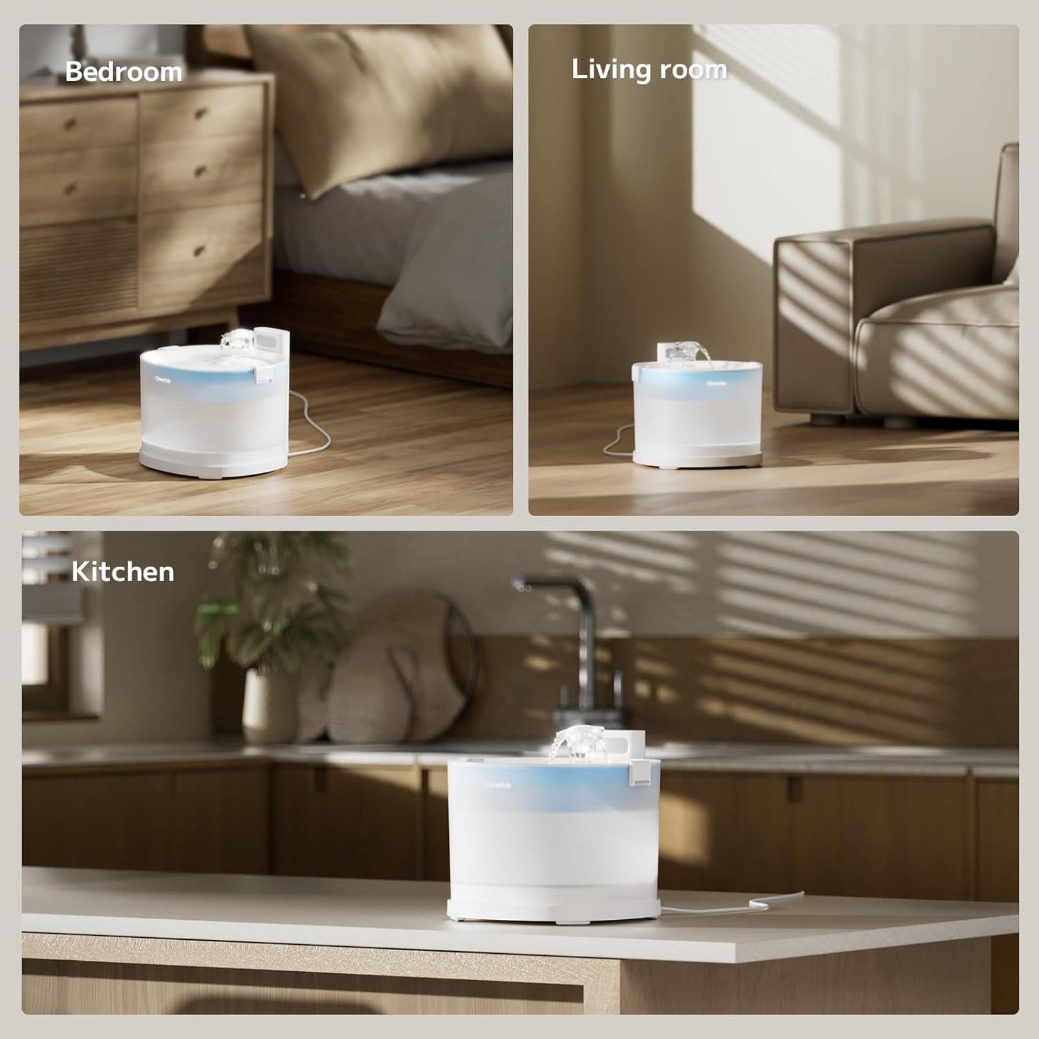 Fuente de Agua para Gatos Cheerble E1 2L Sin Bomba Doble Modo