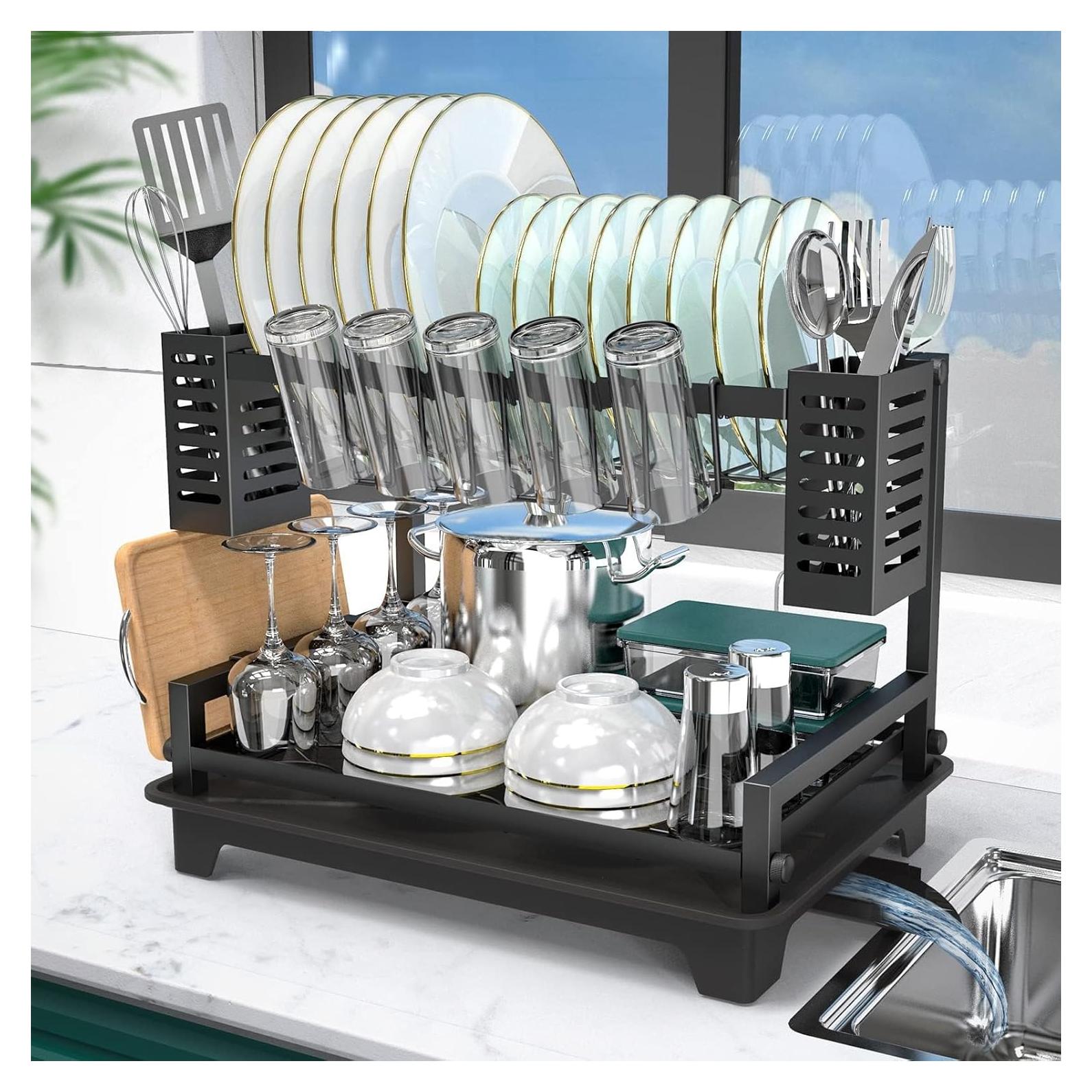 Estante para Secar Platos B-Land 2 Niveles con Drenaje Automático