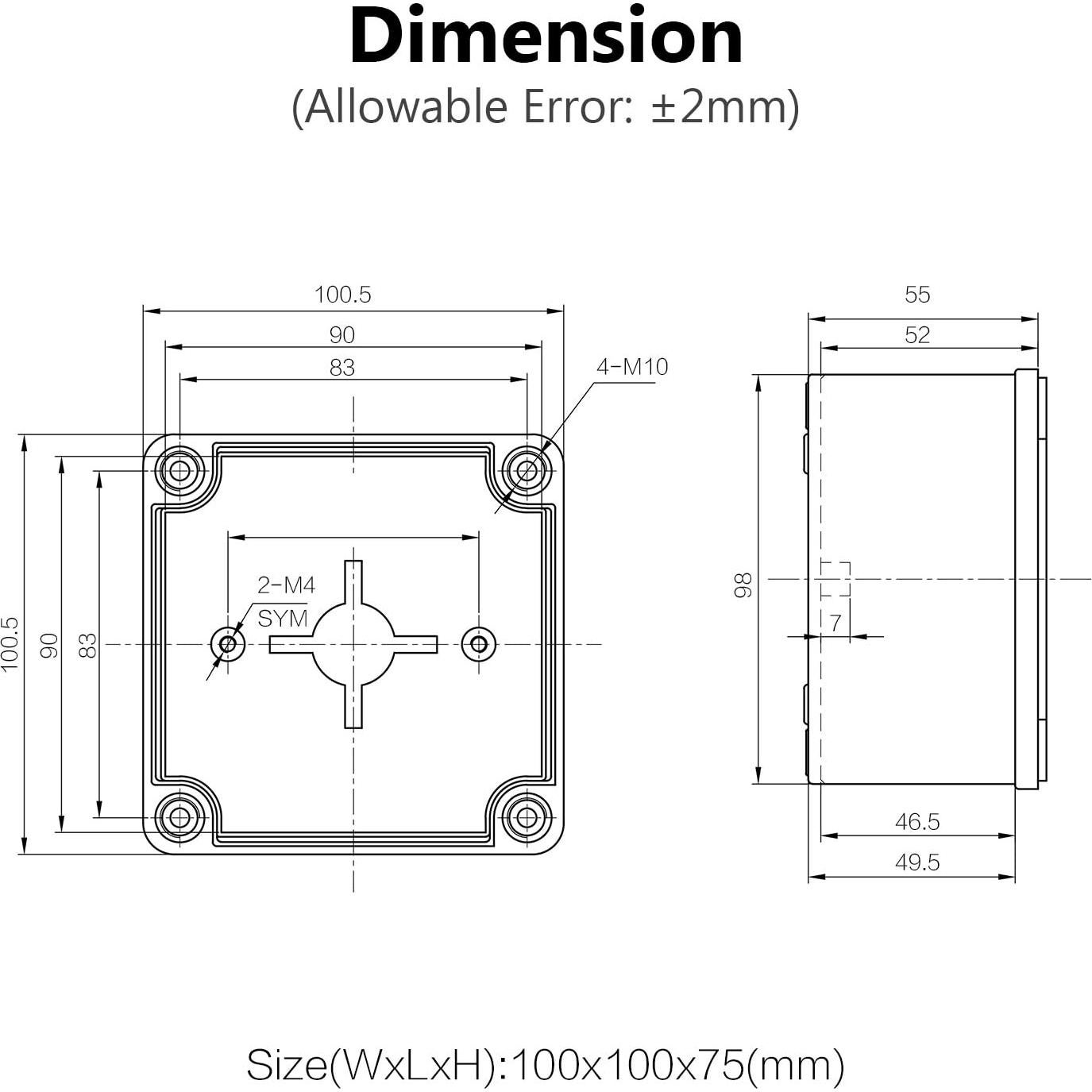 Caja de Conexiones IP67 LeMotech 100x100x75mm Gris