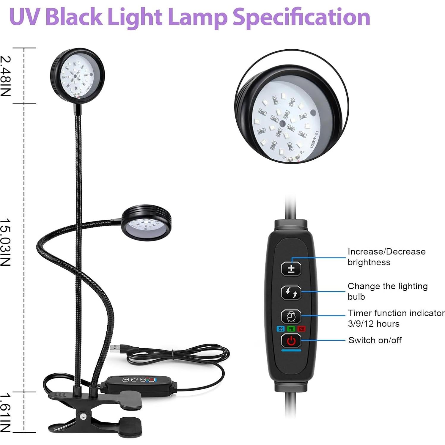 Lámpara LED UV Doble Cabeza USB 10W 395-405nm para Resina