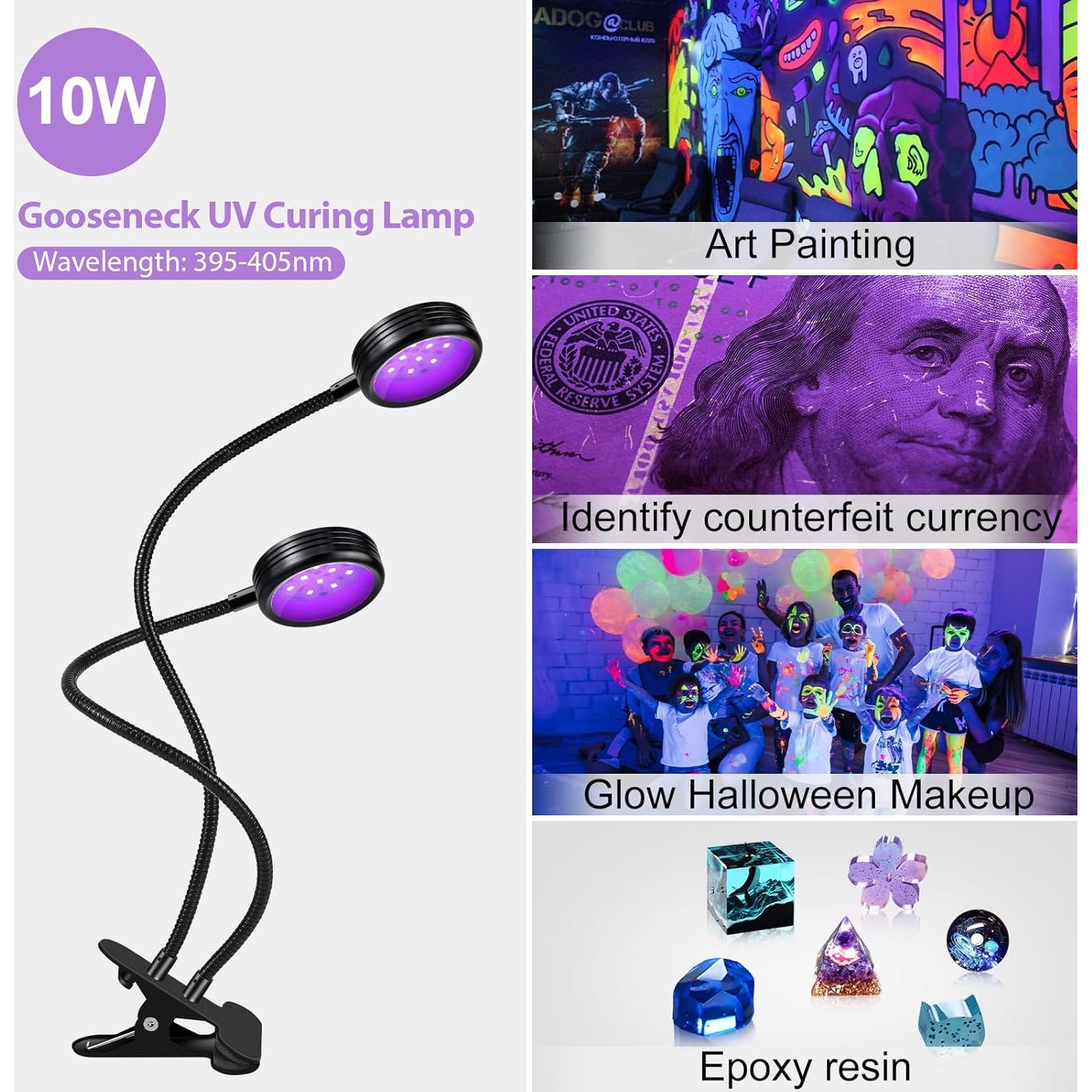 Lámpara LED UV Doble Cabeza USB 10W 395-405nm para Resina