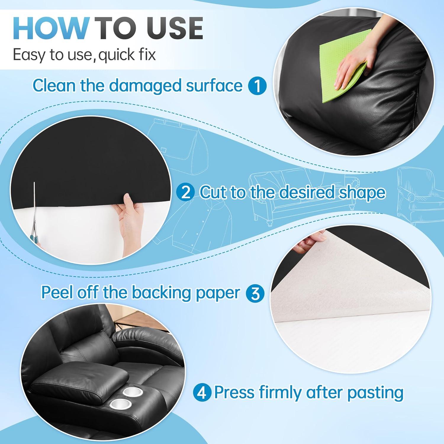 Kit de Parche de Reparación de Cuero Sgooyir 7.62x203.2cm Negro