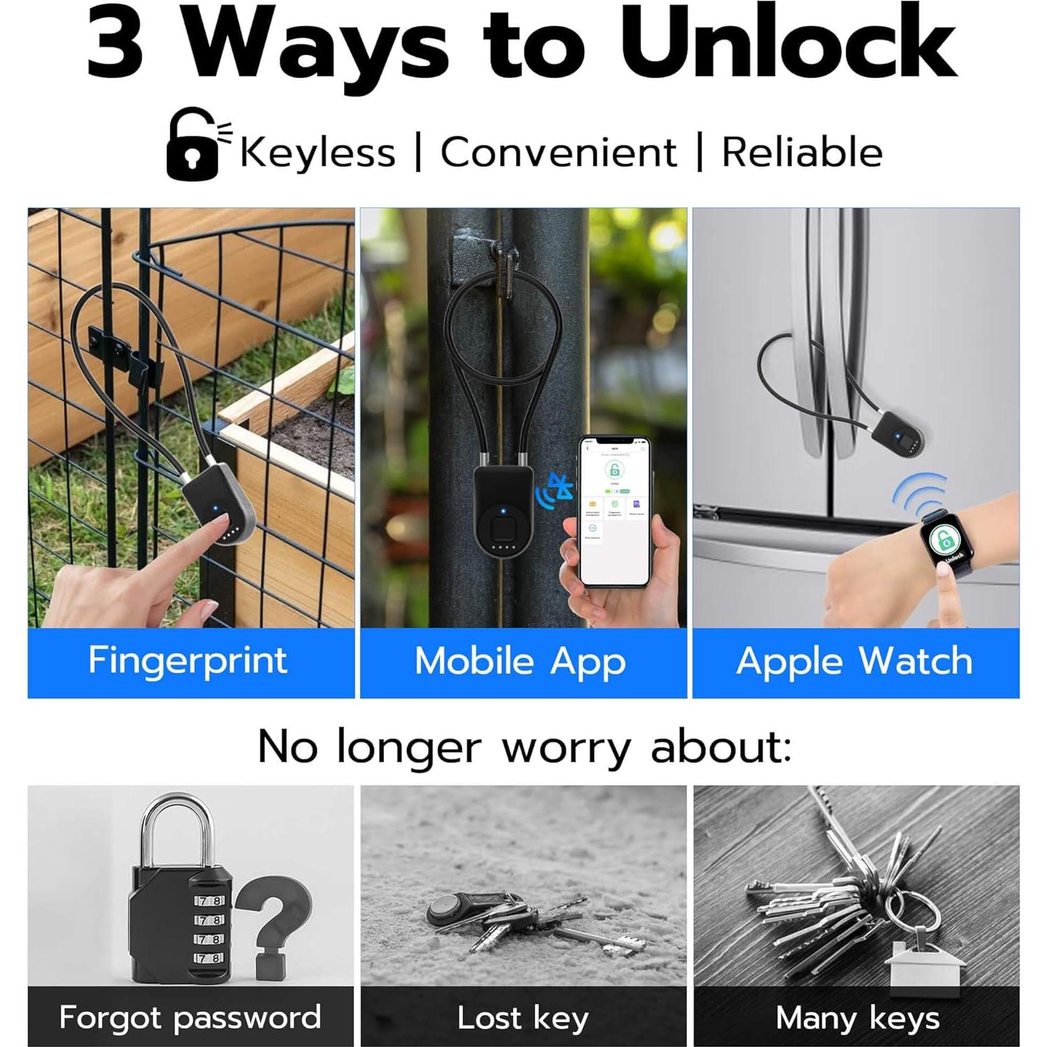 Candado Biométrico Bluetooth Anweller P2B 35.56 cm Negro