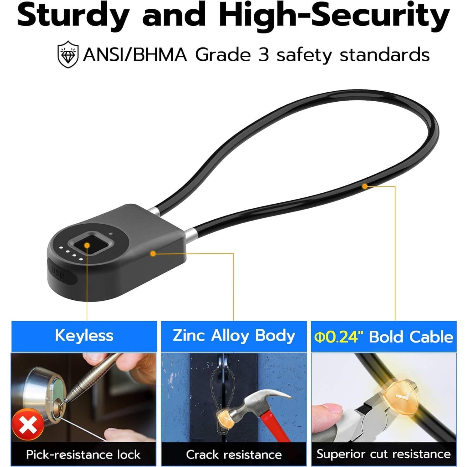 Candado Biométrico Bluetooth Anweller P2B 35.56 cm Negro