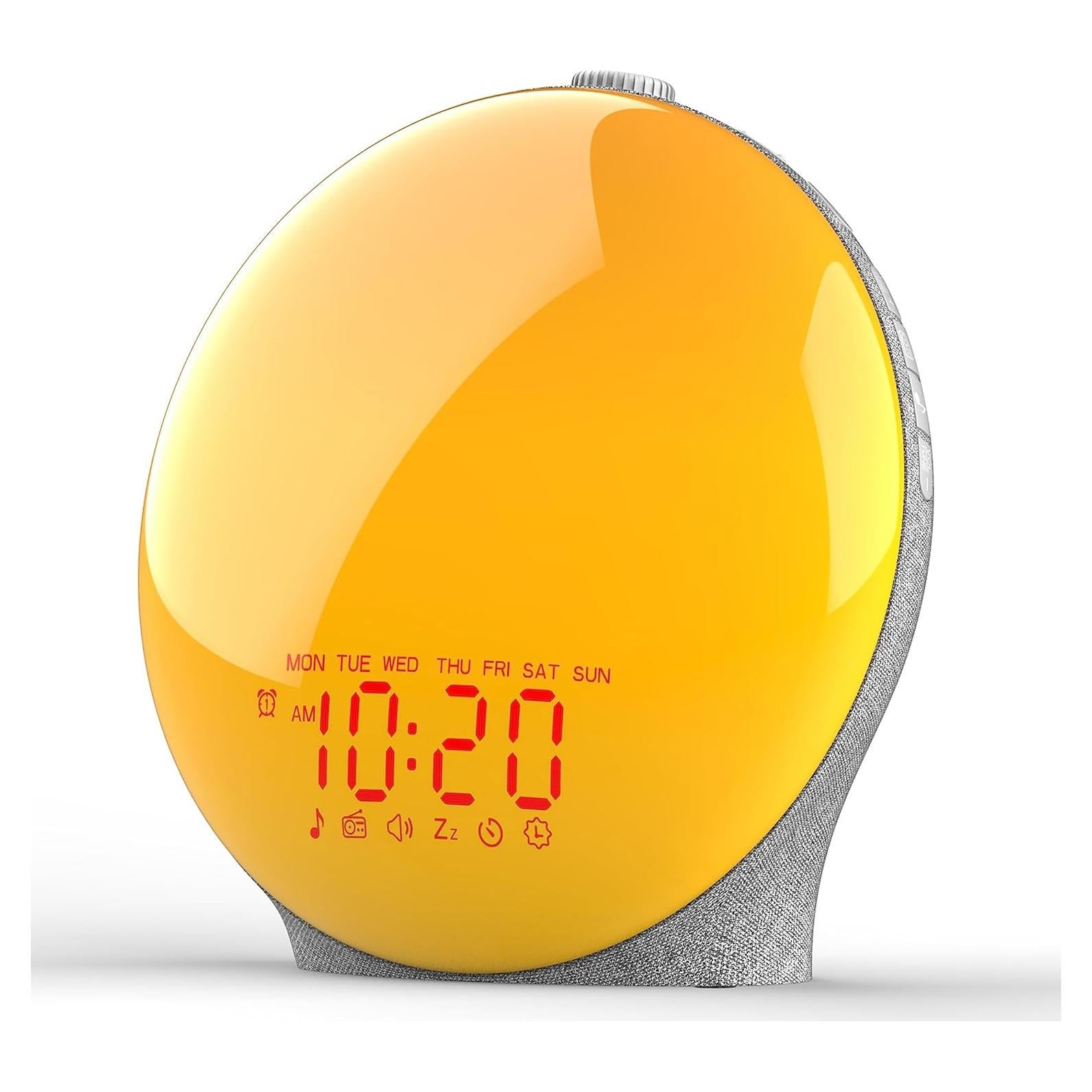 Despertador con Luz de Amanecer JALL K8 - Pantalla Completa, Alarmas Dobles, Radio FM, 14 Colores