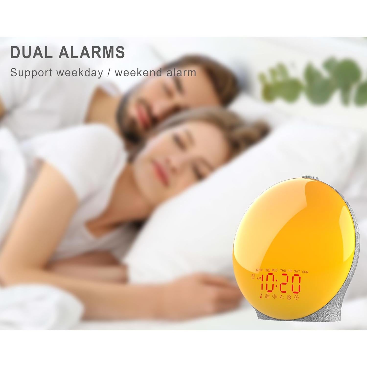 Despertador con Luz de Amanecer JALL K8 - Pantalla Completa, Alarmas Dobles, Radio FM, 14 Colores