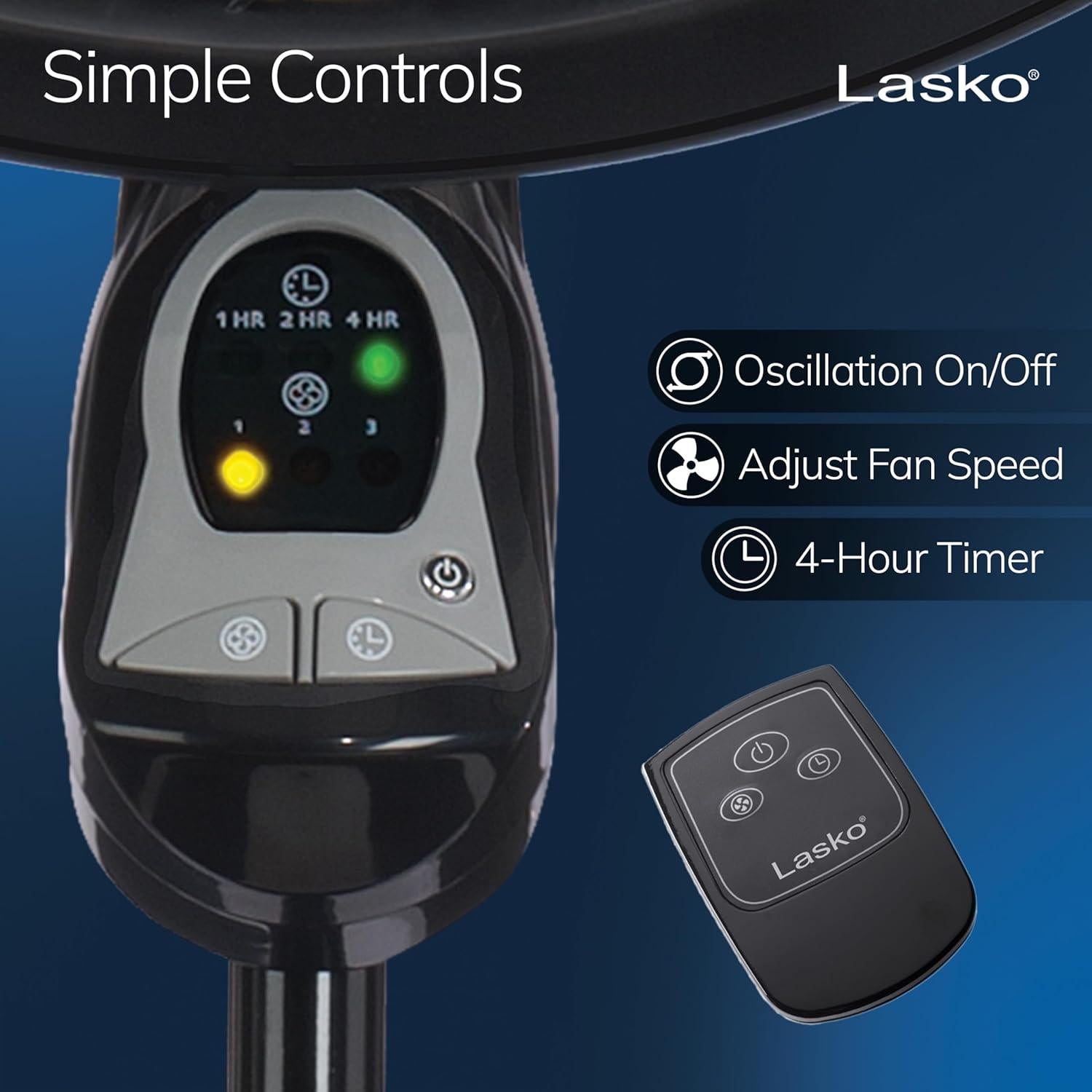 Ventilador de pedestal Lasko 1843, 3 velocidades, control remoto, 45.72 cm