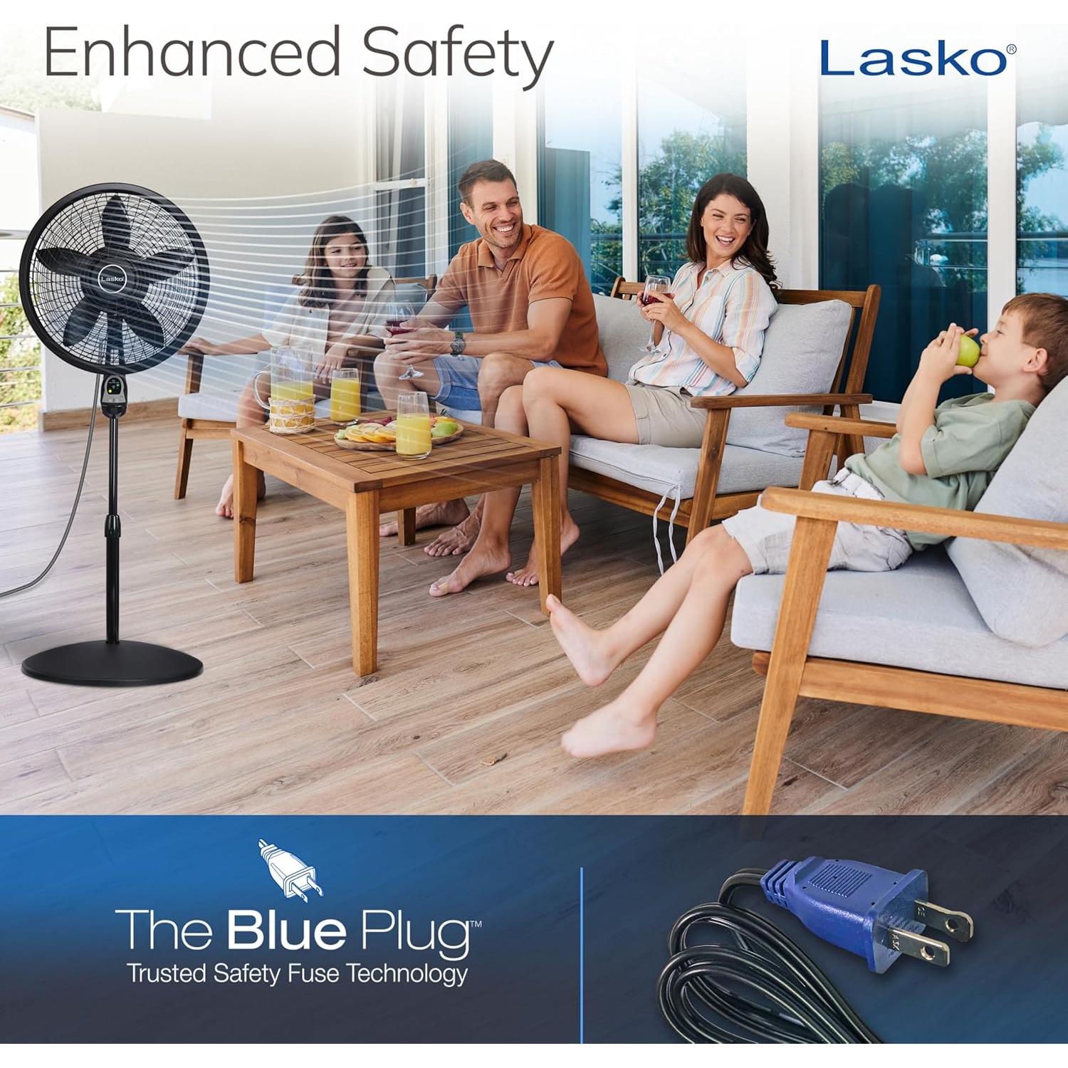 Ventilador de pedestal Lasko 1843, 3 velocidades, control remoto, 45.72 cm